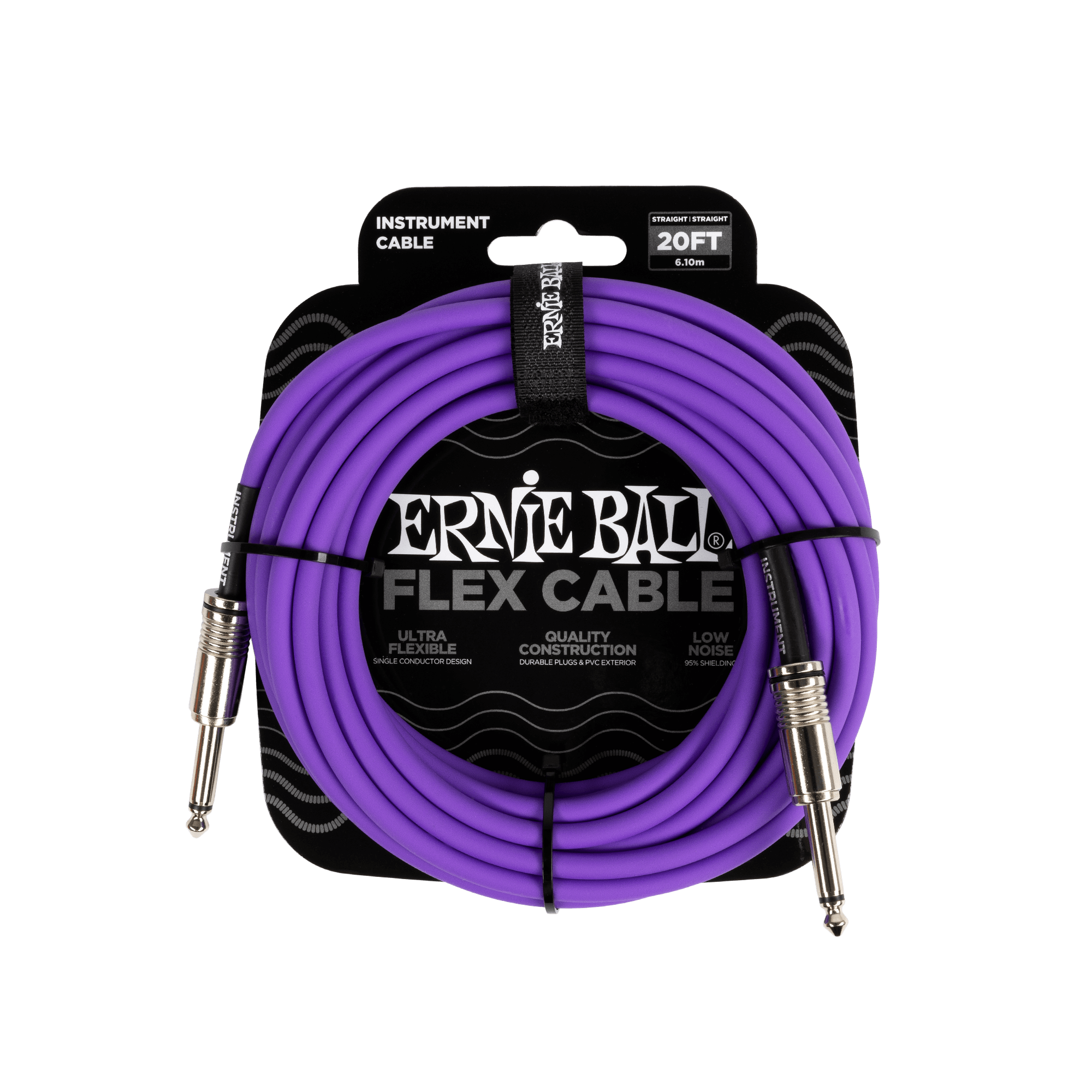 Ernie Ball 20Ft Purple Flex Instrument Cable - Straight to Straight Connector for Guitar, Bass & Audio Equipment | Perfect for Live Performances & Studio Recording
