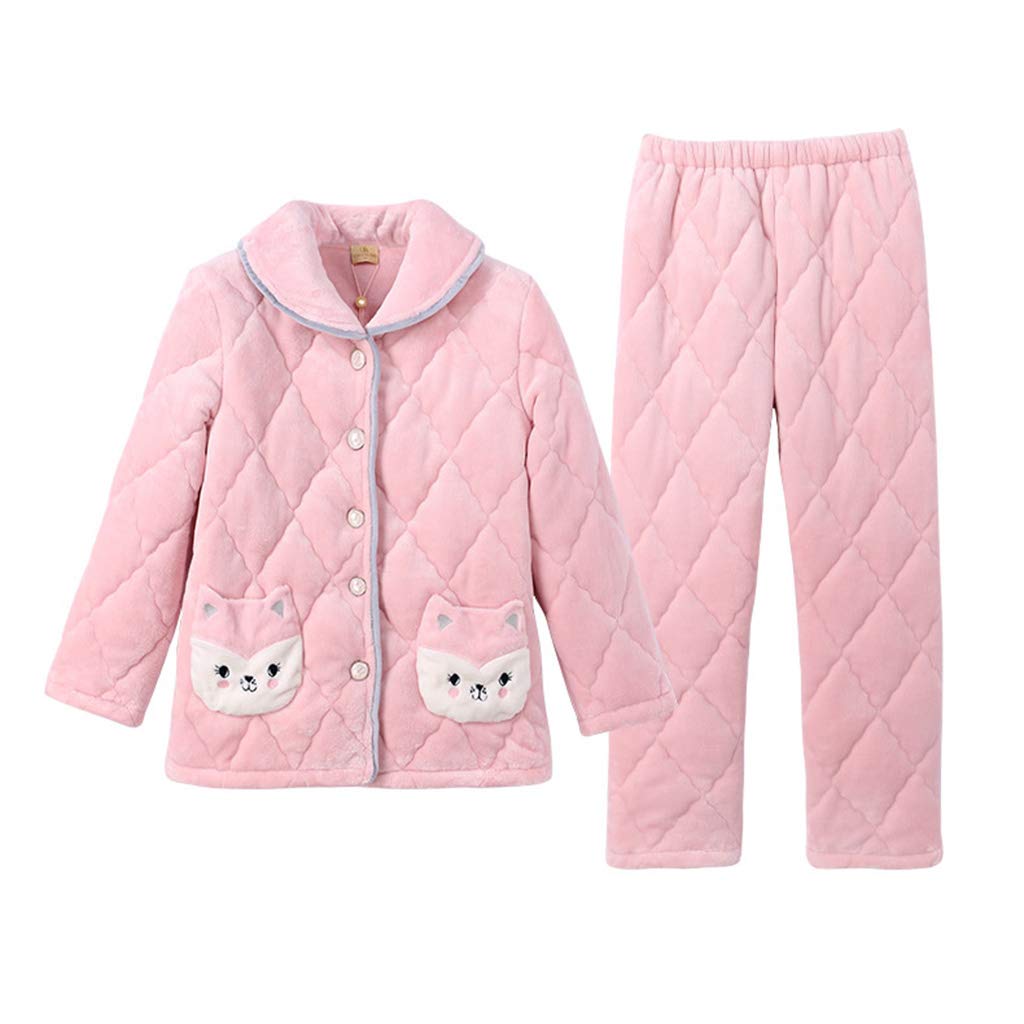 Women's Coral Velvet Pajama Set - Long Sleeve Winter Nightgown & Sleepshirt with Lapels - Warm Thick Flannel Sleepwear for Home, Lounge & Holiday Gifts (Pink, XL) - Perfect for Cozy Nights, Relaxing at Home & Christmas Presents