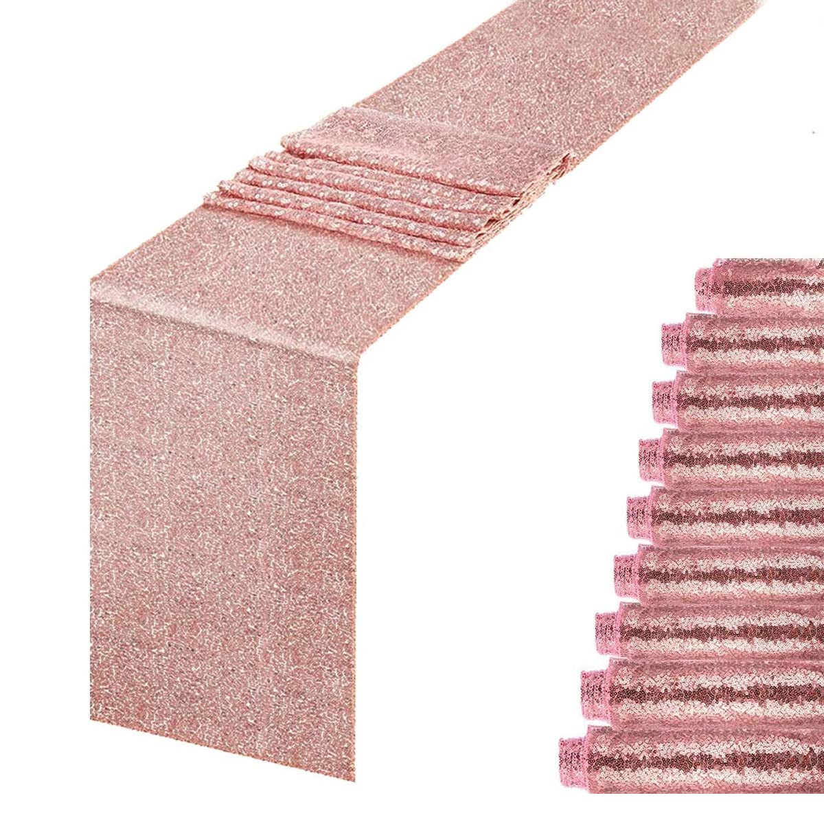 10 Pack Rose Gold Sequin Table Runner 12x108 Inch - Glitter Party Table Linens for Wedding, Baby Shower, Holiday & Dinner Party Decorations - Sparkly Fabric Tablecloth for Festive Celebrations & Special Events