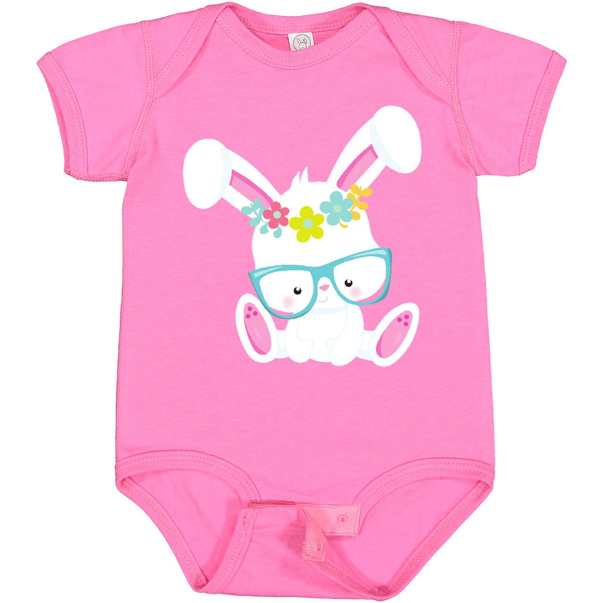 Inktastic Hipster Bunny with Glasses & Flowers Print Baby Bodysuit - Cute Rabbit Outfit for Infants, Toddler Photo Shoots & Easter Celebrations