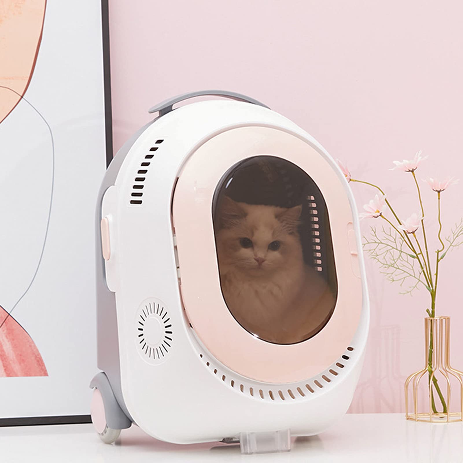 Portable Cat Backpack with Wheels - Breathable Pet Carrier Space Capsule for Travel, Hiking & Vet Visits | Double Shoulder Strap & Smart Design