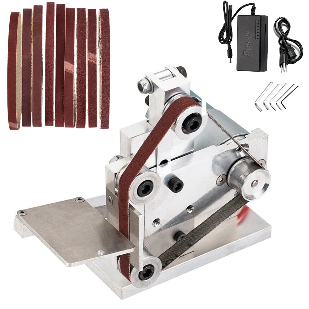 TABODD DIY Mini Belt Sander 110V - 4500-9000 RPM Electric Knife Sharpener & Metal/Wood Polishing Machine with 10 Abrasive Belts - Perfect for Knife Sharpening, Woodworking, and Metal Grinding Projects