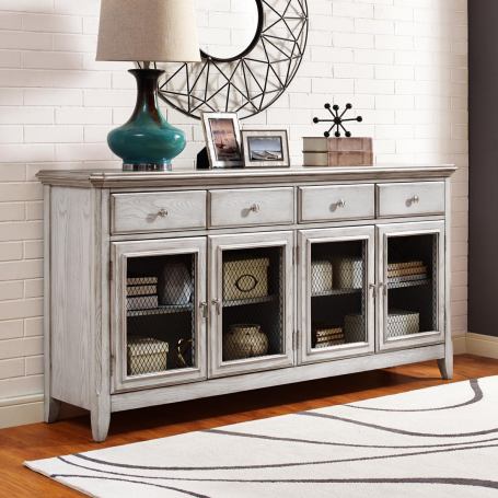 Modern Farmhouse 4-Door Credenza Cabinet - Rustic Wood Buffet Sideboard for Dining Room, Living Room & Entryway Storage - Perfect for Farmhouse Decor & Home Organization