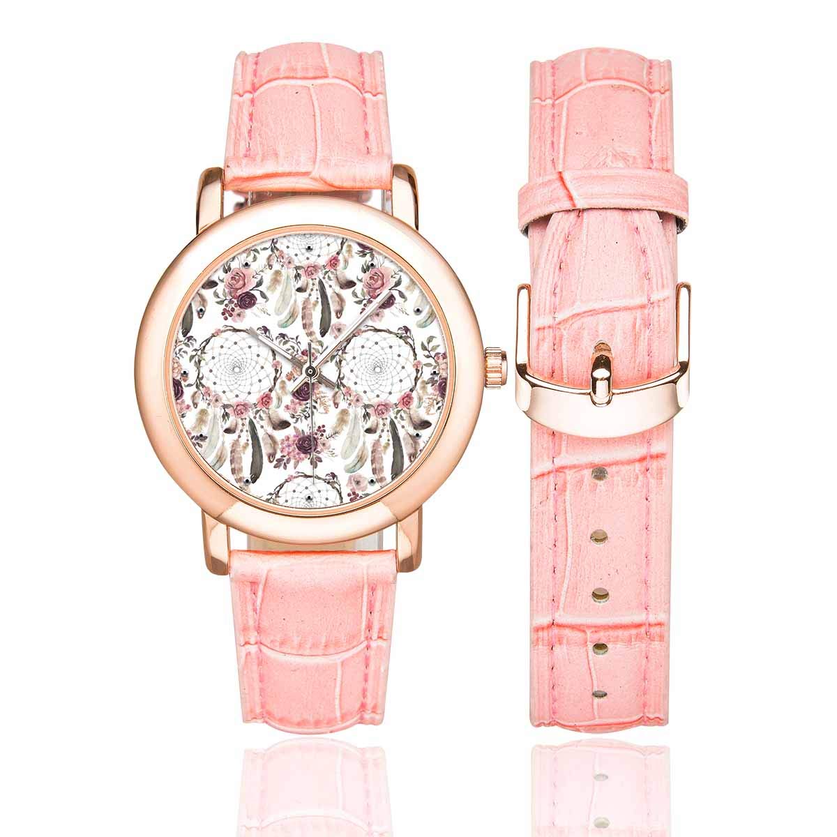 Boho Dreamcatcher Women's Watch - Rose Gold & Pink Leather for Casual & Party Wear