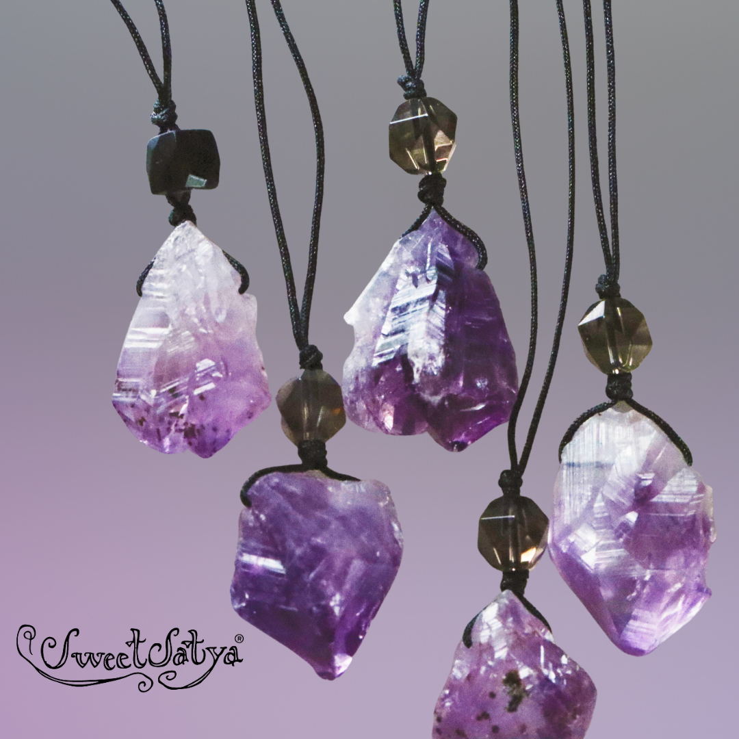 Natural Amethyst and Smoky Quartz Gemstone Necklace for Women - Elegant Healing Crystal Jewelry for Meditation, Yoga & Spiritual Gifts