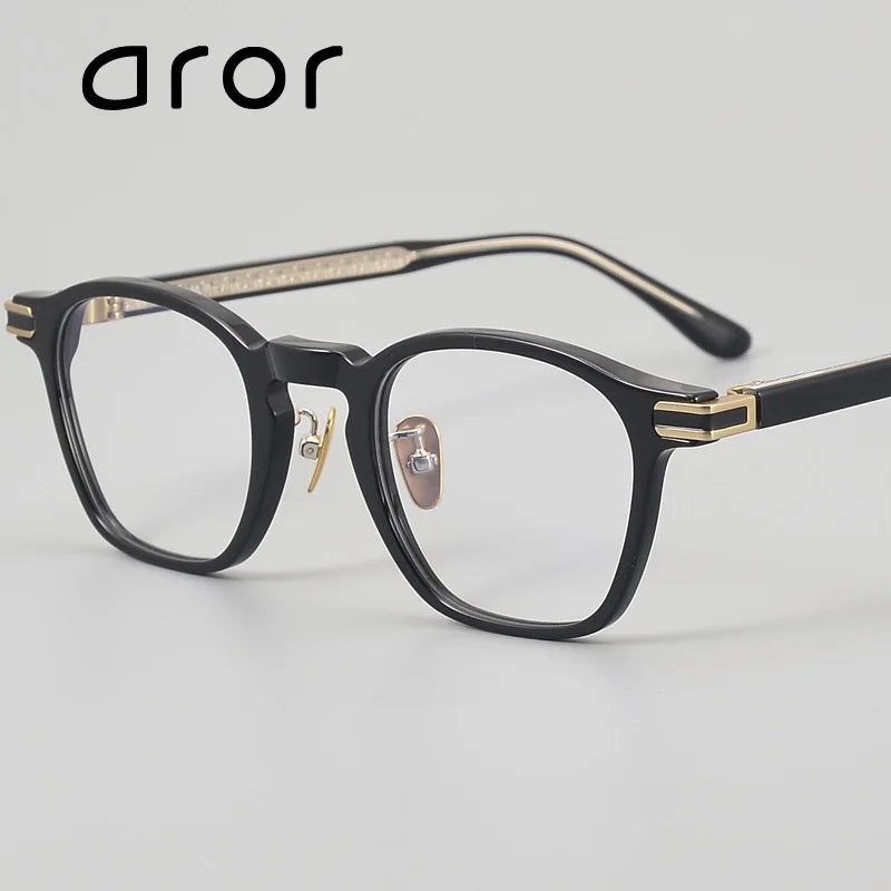 Aror Unisex Full Rim Square Acetate Titanium Eyeglasses Frame 49082 - Stylish Lightweight Glasses for Men & Women, Perfect for Reading, Work, and Everyday Fashion