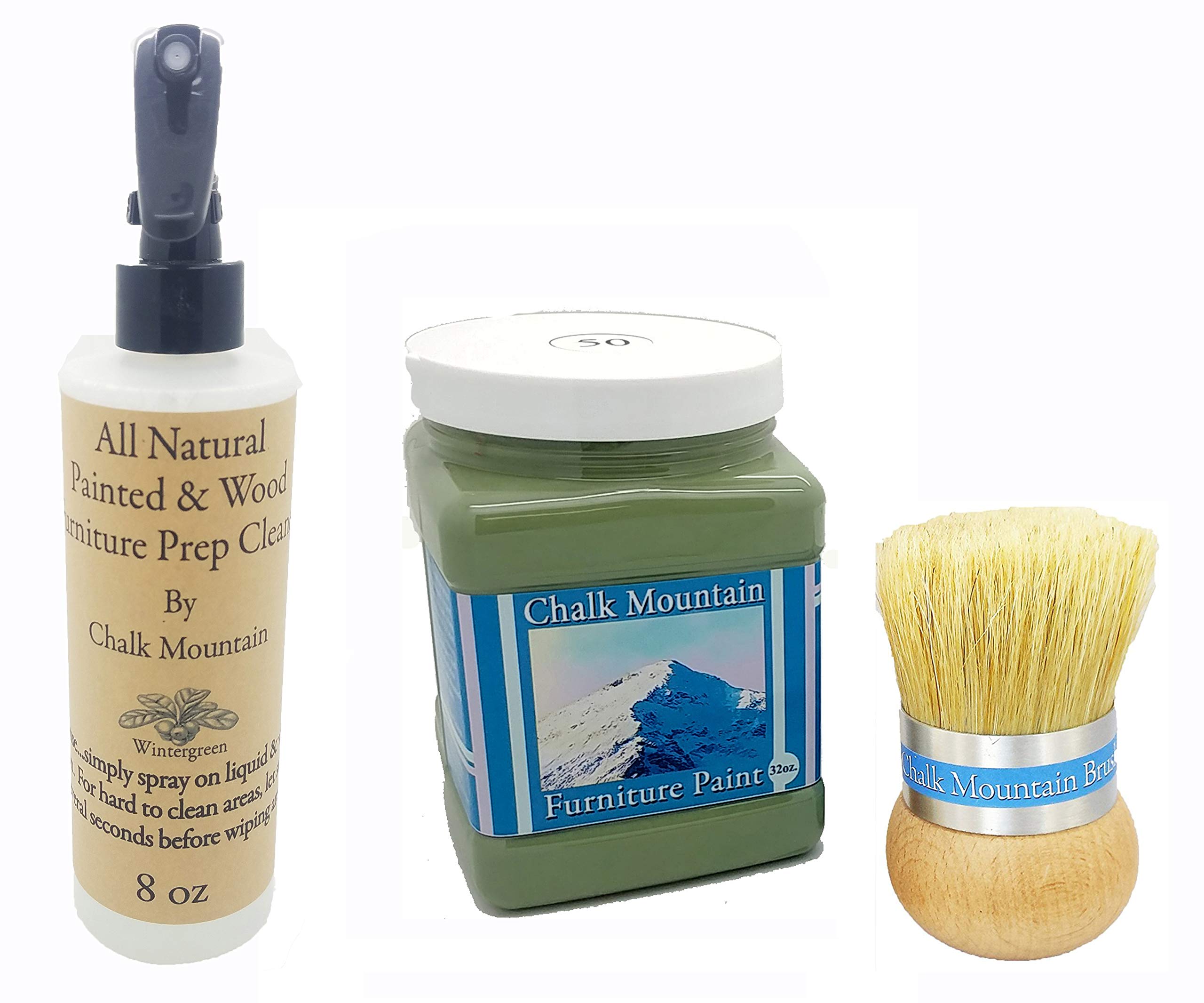 Chalk Mountain Brushes - 3 Pack Starter Chalk Furniture Paint Kit (#50 Patina Green) | DIY Furniture Makeover & Restoration | Perfect for Cabinets, Tables & Home Decor Projects