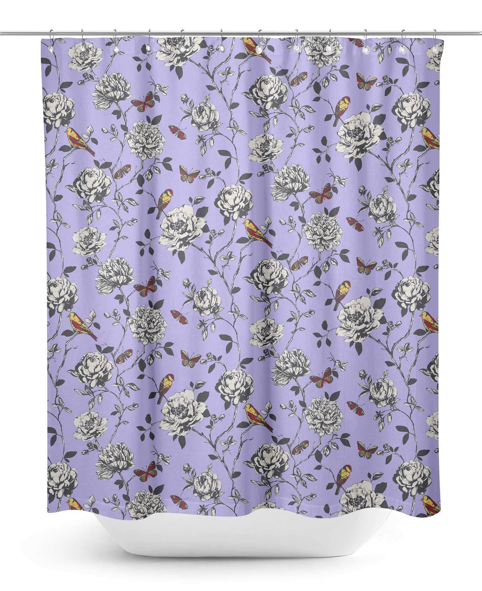 Stylish Purple Bird & Floral Bathroom Shower Curtain - Waterproof Fabric, 60x84 Inches - Perfect for Boho Chic Bathroom Decor & Spa-Like Shower Experience