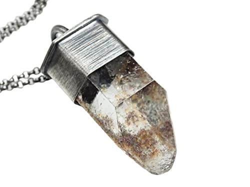 Faceted Garden Quartz Pendant Necklace - Natural Inclusion Quartz Crystal Jewelry - Uncut Lodolite Pendant for Men - Unique Healing Crystal Gift for Meditation, Energy Work & Spiritual Protection
