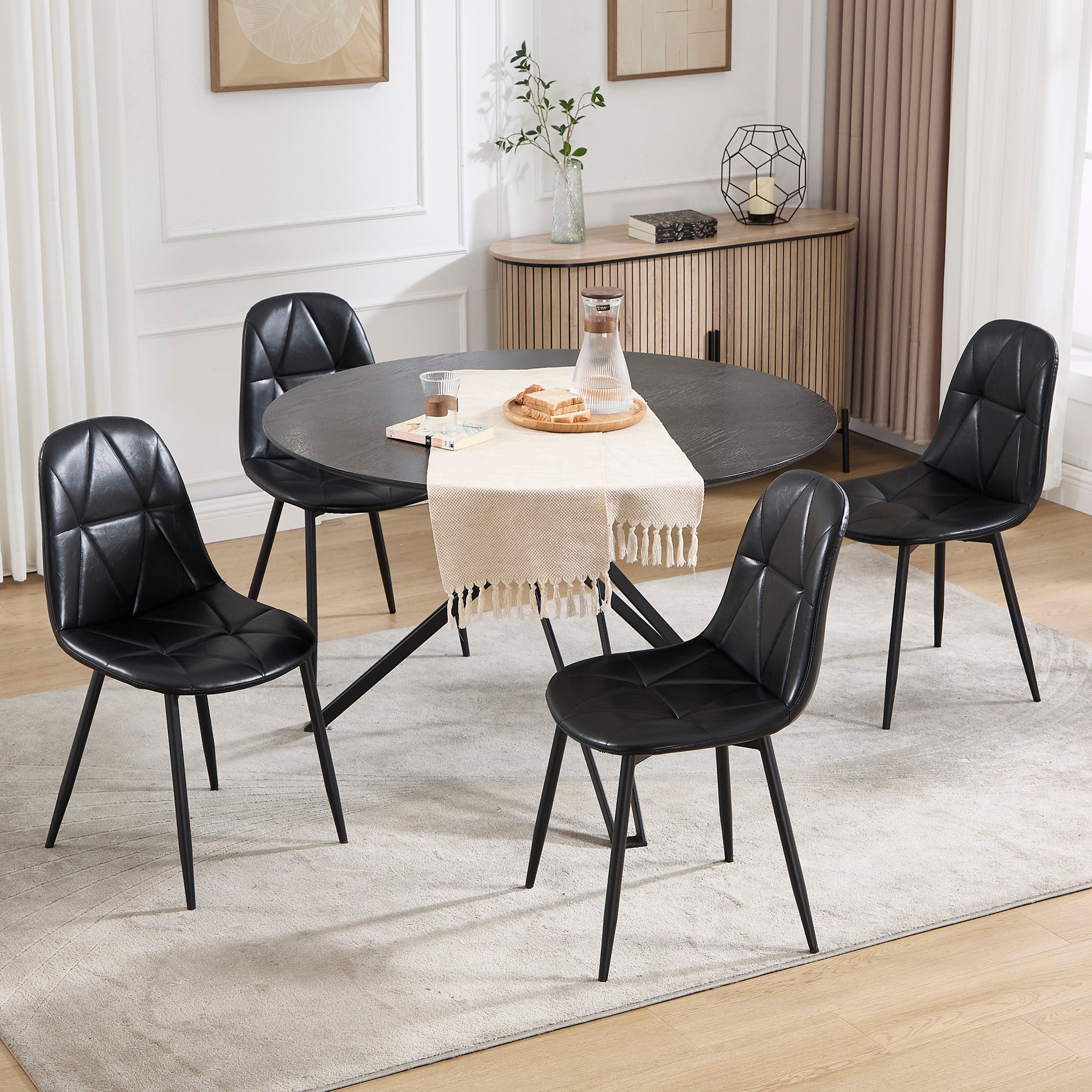 4-Piece Modern Upholstered Faux Leather Dining Chair Set with Metal Legs & High Back - Black Kitchen & Dining Room Chairs - Easy Assembly & Cleaning - Perfect for Home, Restaurant & Office Use