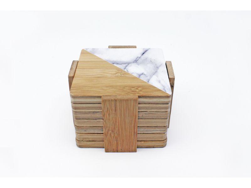 BergHOFF 7-Piece Square Bamboo Coaster Set - Natural & Dark Two-Tone Design for Coffee Tables, Bars, and Home Decor