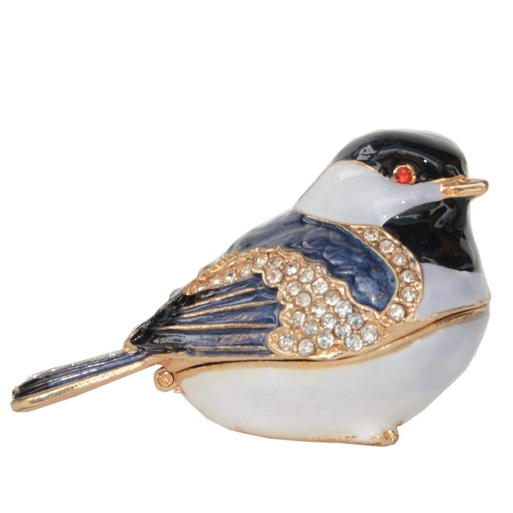 Chickadee Trinket Box - Handcrafted Bird Jewelry Box with Crystals, Decorative Bird Figurine & Ring Holder - Perfect for Jewelry Storage, Home Decor, and Gift Giving