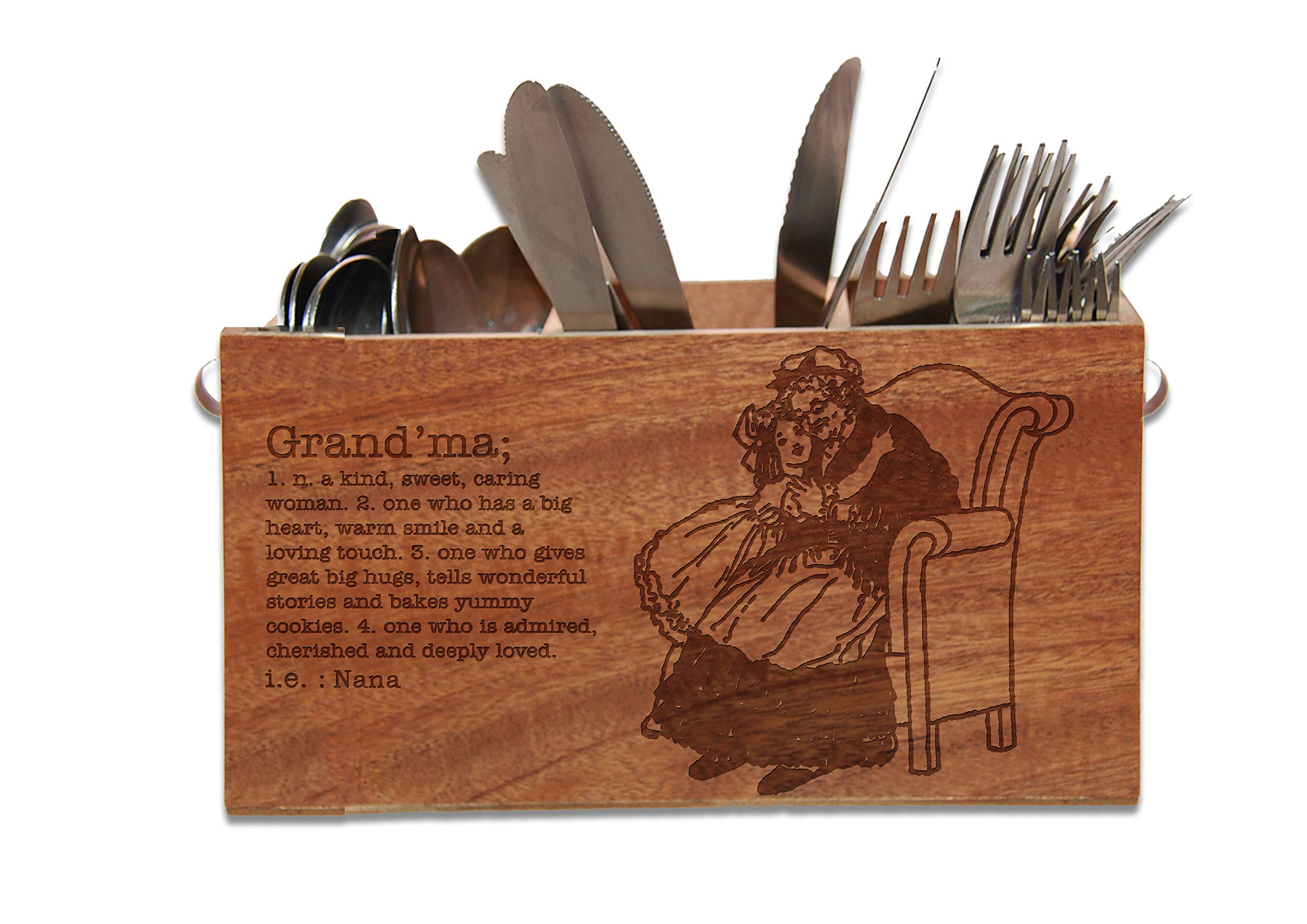 Stainless Steel Kitchen Utensil Holder & Silverware Caddy - Rustproof Picnic Organizer with Personalized Engraving - Perfect for Kitchen Décor, Camping, and Gifts for Grandma & Grandmother (Home, Outdoor, Gift Use)