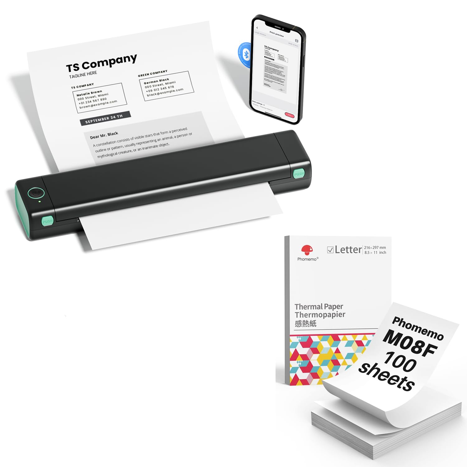 Phomemo Wireless Portable Thermal Printer - Compact Inkless Printer for Travel, 8.5