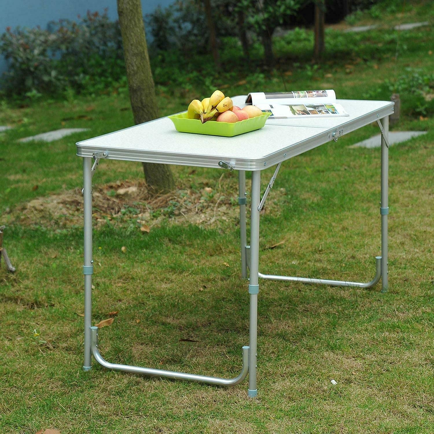 HUIJK 4FT Folding Aluminum Table - Portable Lightweight Desk for Outdoor Camping, Garden, BBQ, Picnic & Party - Perfect for Patio, Backyard & Tailgating