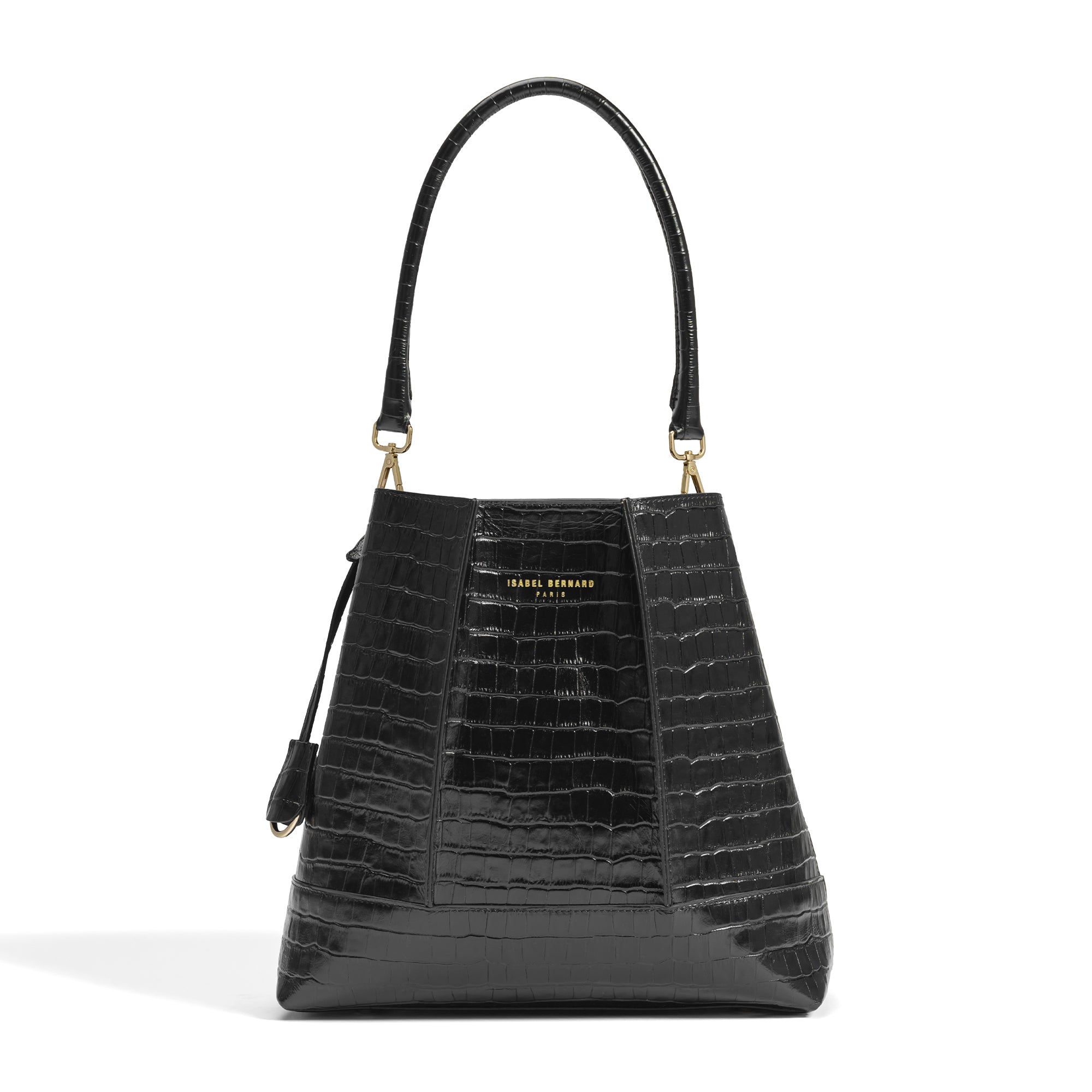 Femme Forte Macie Crocodile Embossed Black Calfskin Leather Handbag for Women - Elegant Designer Purse for Work, Evening Events & Daily Use