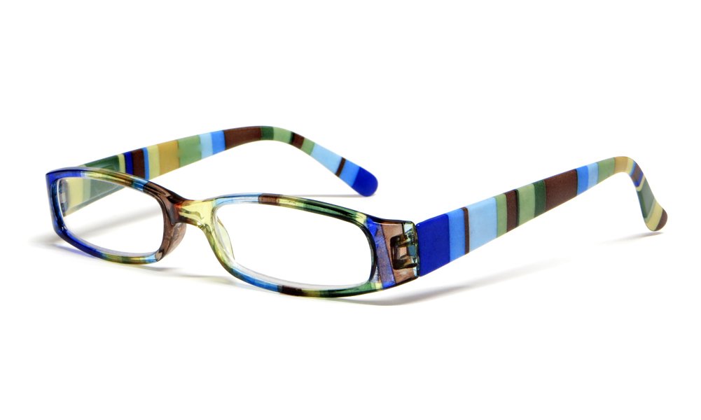 Calabria R576 Women's Colorful Striped Reading Glasses - Lightweight & Comfortable Readers with Soft Case - Perfect for Reading, Crafts & Computer Work