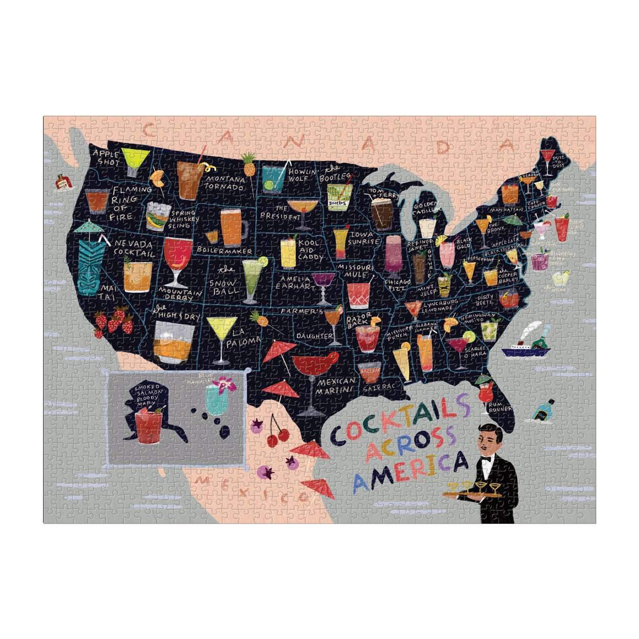 1000 Piece Jigsaw Puzzle - Cocktails Across America | Fun Bar & Party Game for Adults | Perfect for Family Game Nights & Cocktail Enthusiasts