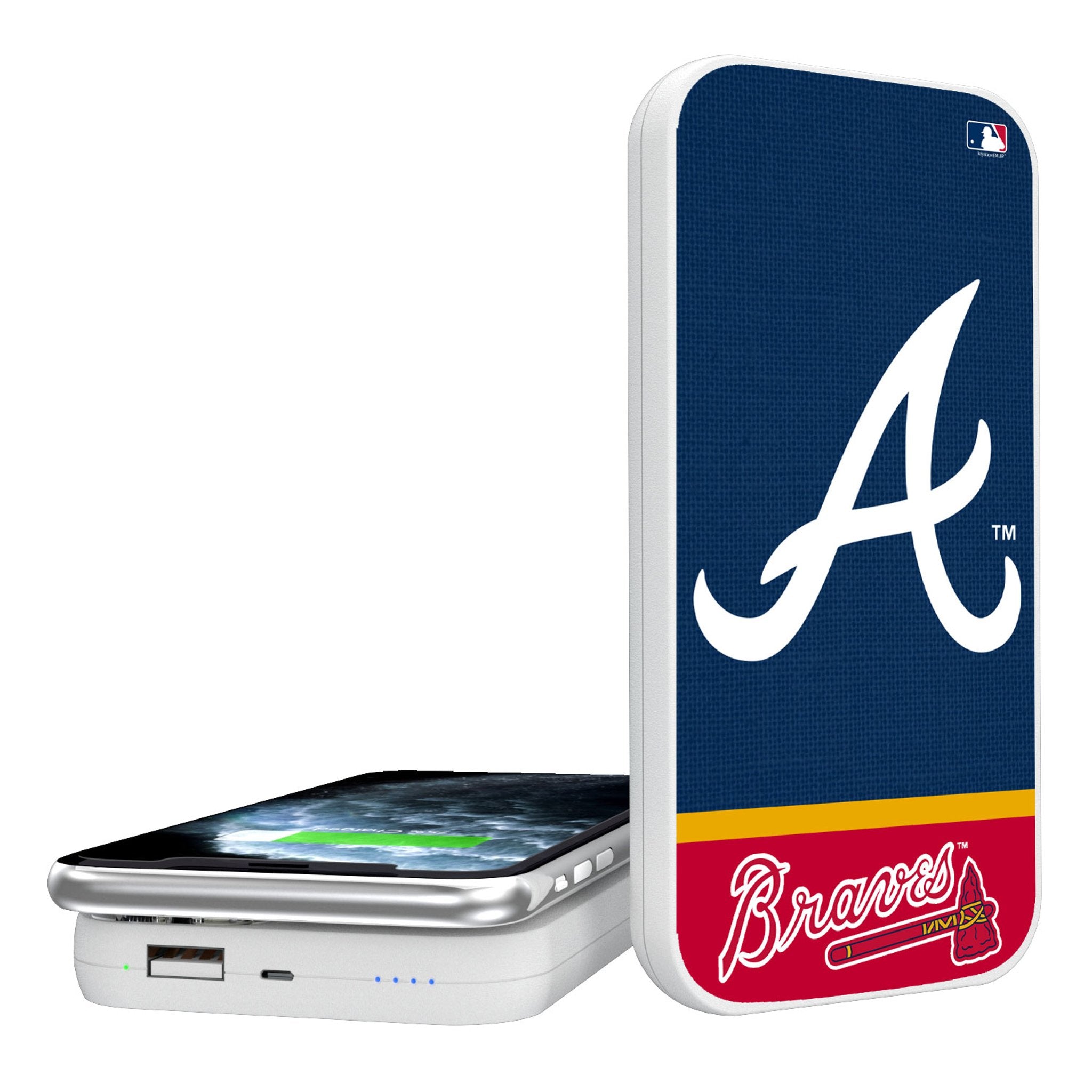 Atlanta Braves Endzone 5000mAh Portable Wireless Charger Power Bank - Fast Charging for iPhone, Samsung & AirPods - Perfect for Travel, Work & Game Day