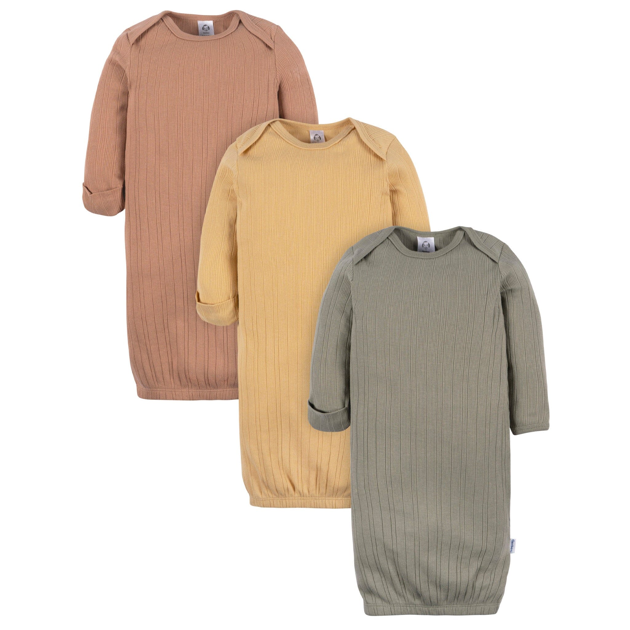 3 Pack Baby Neutral Shadow/Wheat/Camel Lap Shoulder Gowns - Soft Cotton Newborn Sleepwear for Boys & Girls - Perfect for Hospital, Home & Photo Shoots