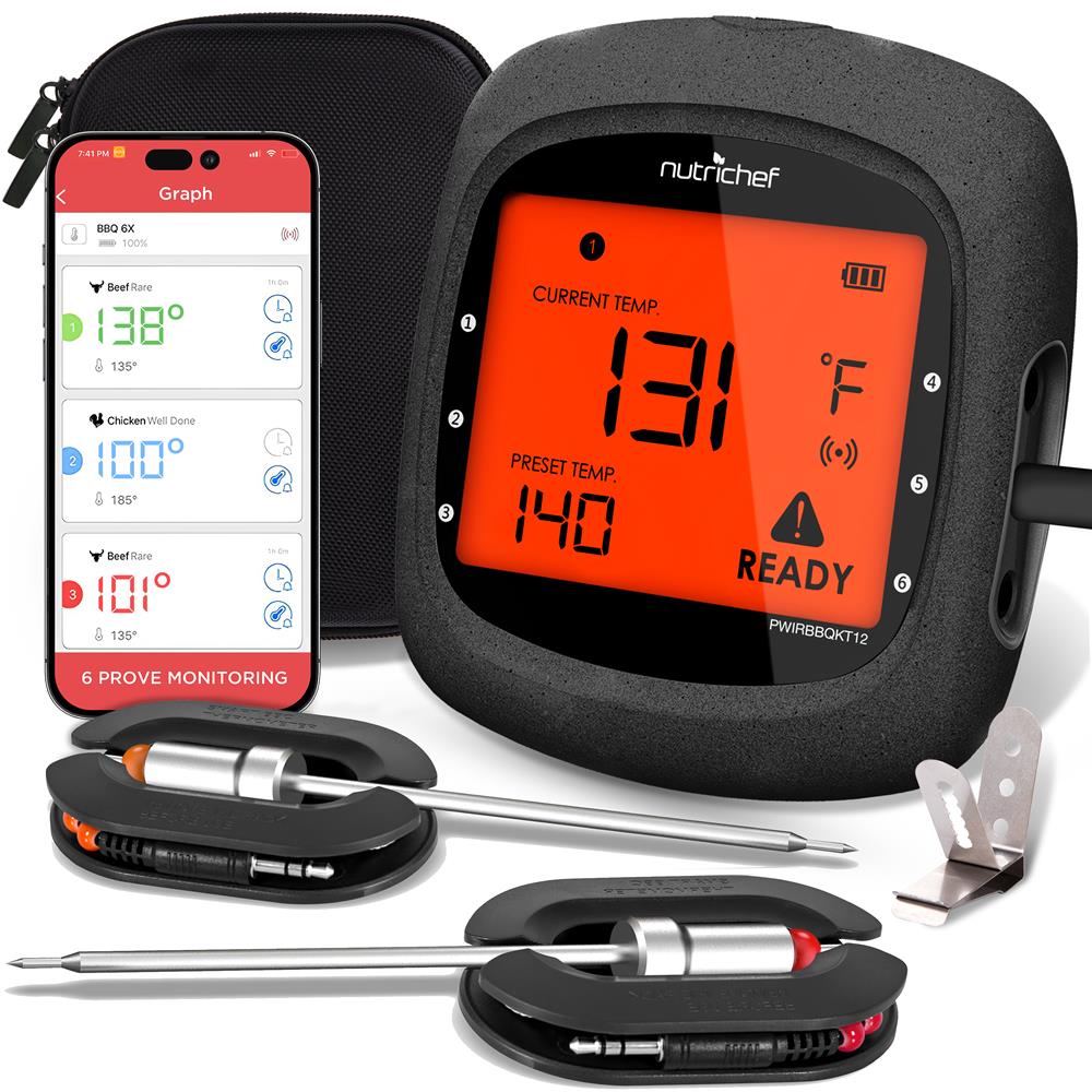 Wireless Bluetooth BBQ Digital Meat Thermometer for Grilling, Smoking, and Cooking - Perfect for Steak, Chicken, Turkey, and Outdoor Cooking
