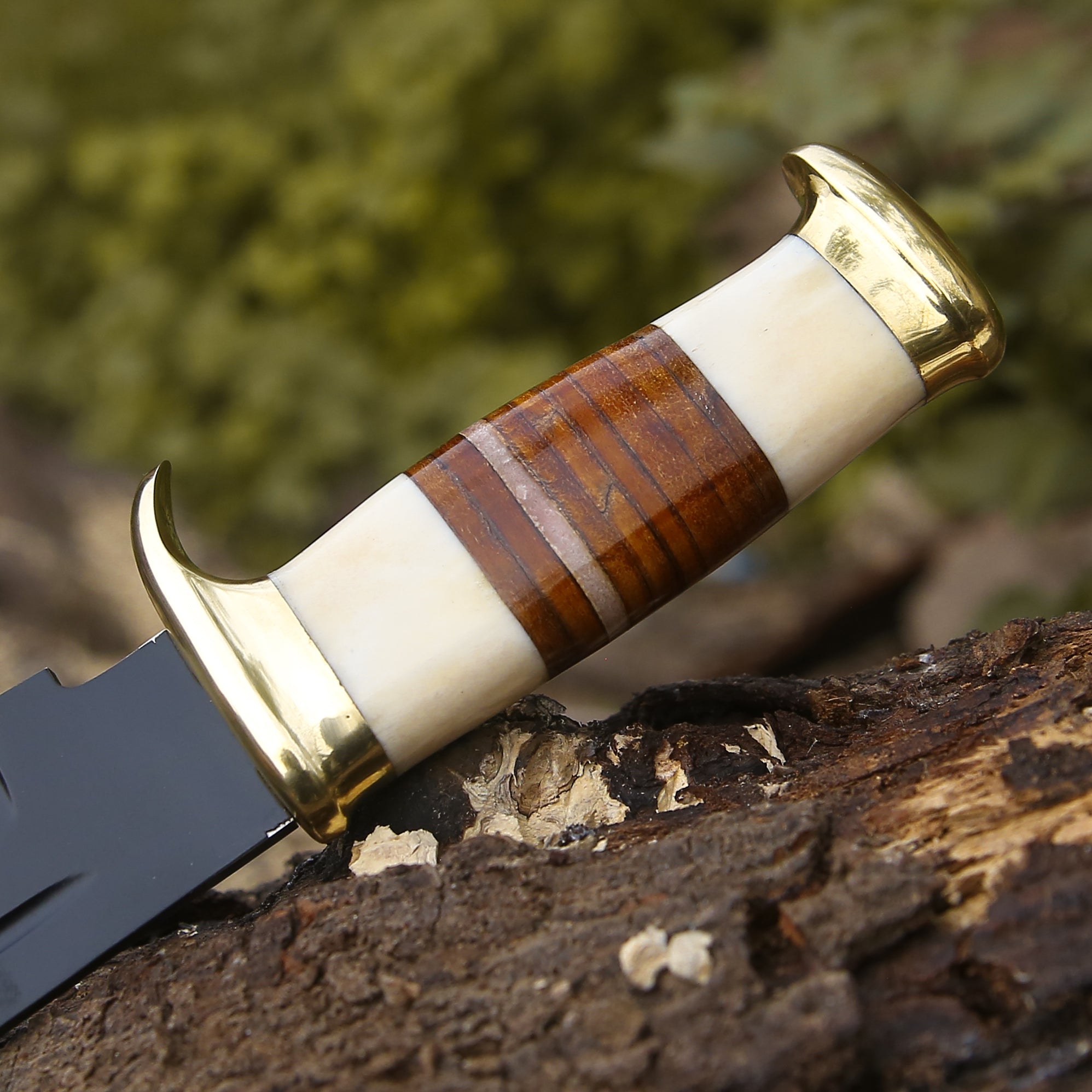 Premium Vindicator Custom Bowie Knife - Genuine Bone & Stacked Leather Handle - Hunting, Camping, Survival & Outdoor Activities