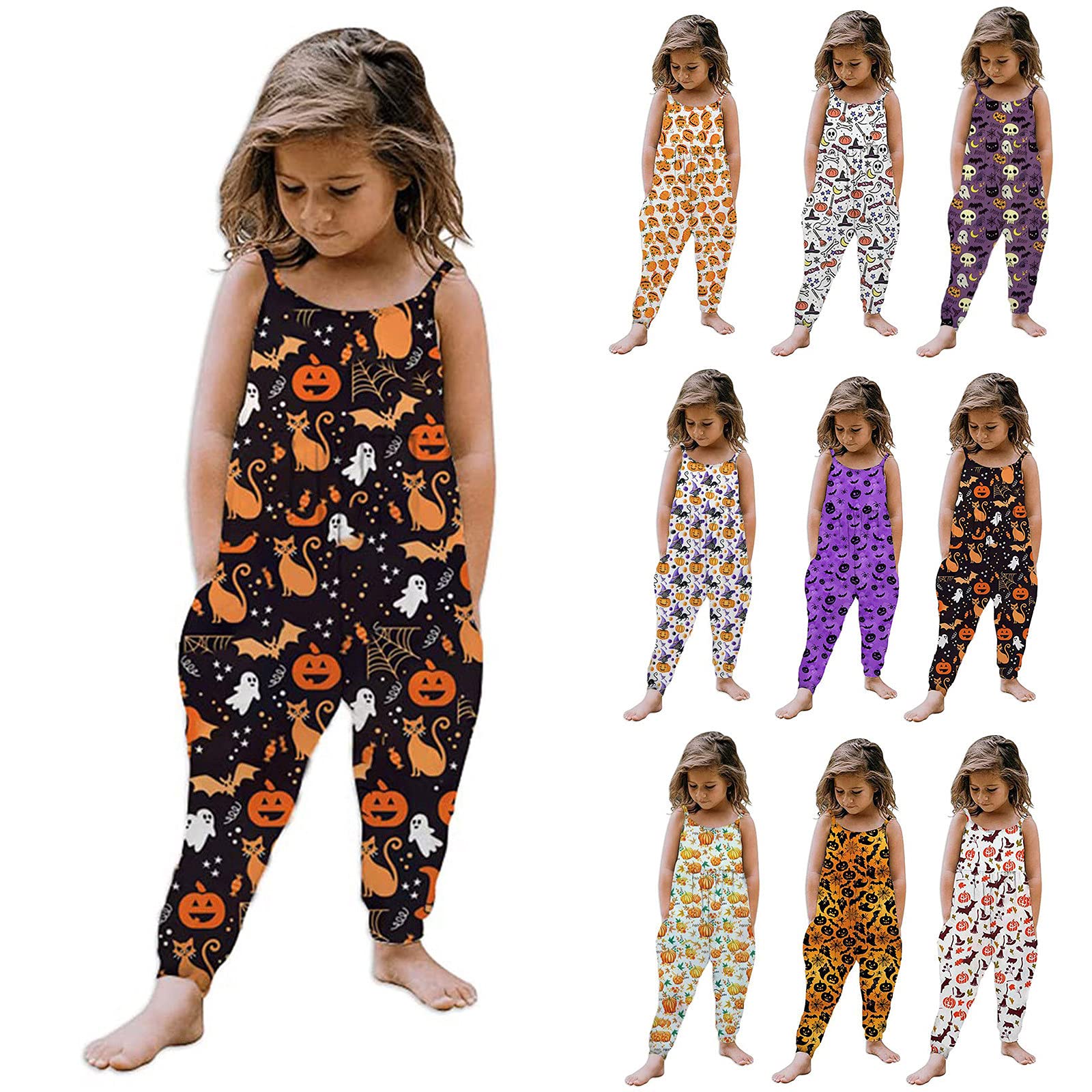 Baby Girl Jumpsuit Romper - Cute Cartoon Halloween Pumpkin Outfit with Pockets | Toddler Harem Pants for Playtime, Parties & Photo Shoots