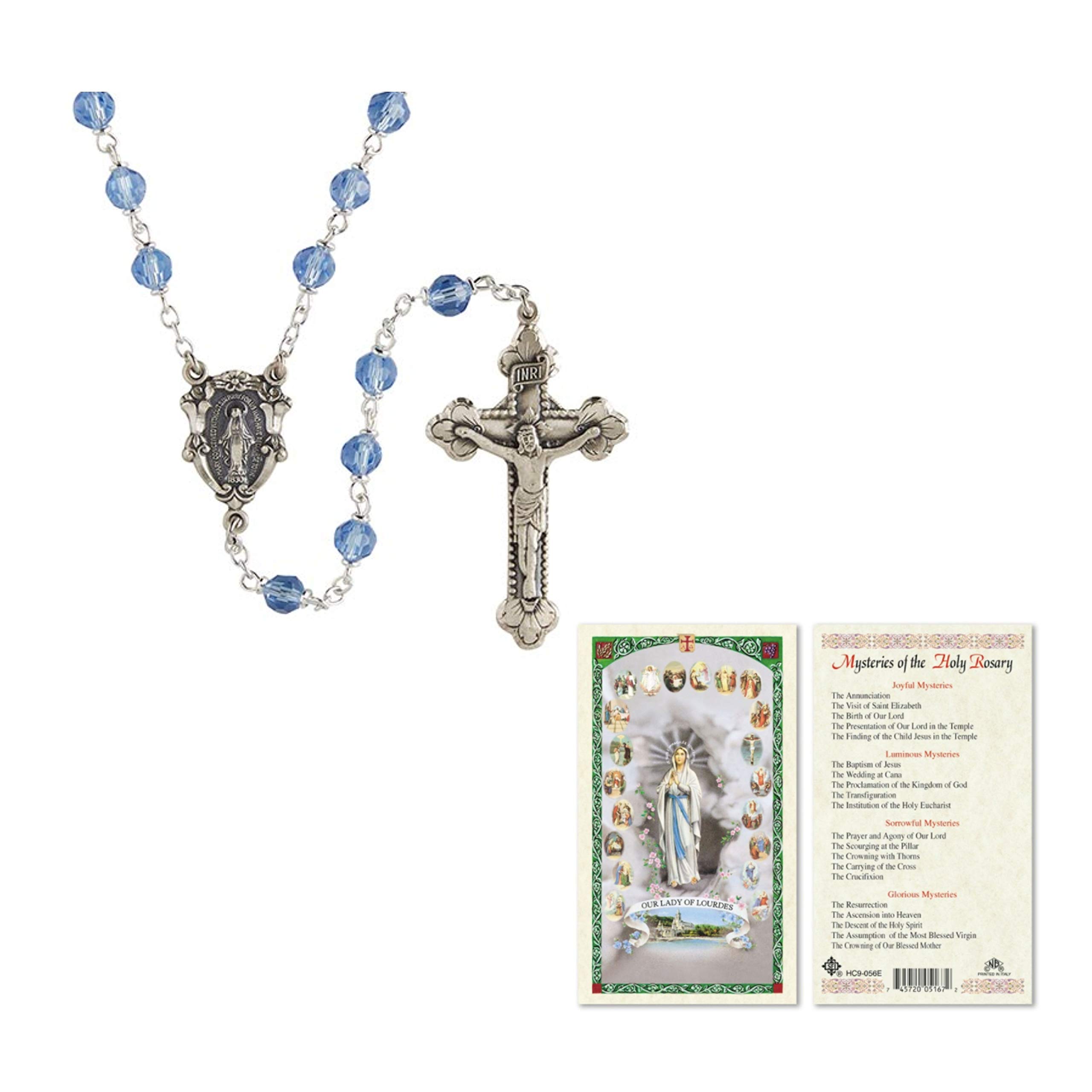 **Sterling Silver Blue Vienna Catholic Rosary with 6mm Cielo Crystal Beads - Includes Black Case, Satin Pouch & Lourdes Mysteries Card - Perfect for Prayer, Gifts & Religious Ceremonies**