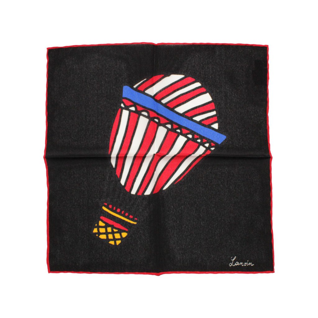 LANVIN Printed Silk Pocket Square - Grey & Multicolor Design for Men's Formal Attire & Wedding Accessories