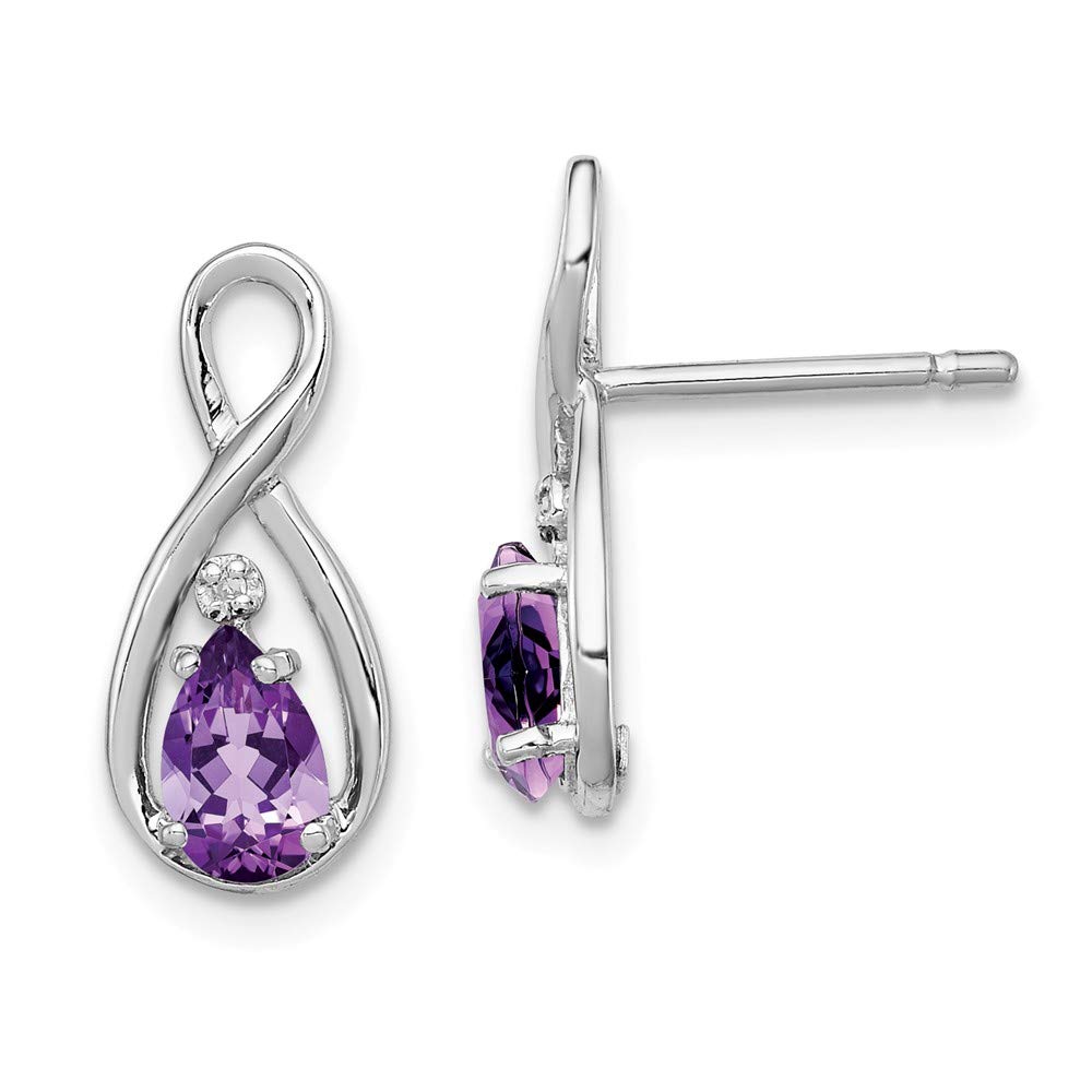 Sterling Silver Rhodium Plated Diamond & Amethyst Stud Earrings for Women - Elegant Dainty Post Earrings for Everyday Wear, Gift Giving & Special Occasions