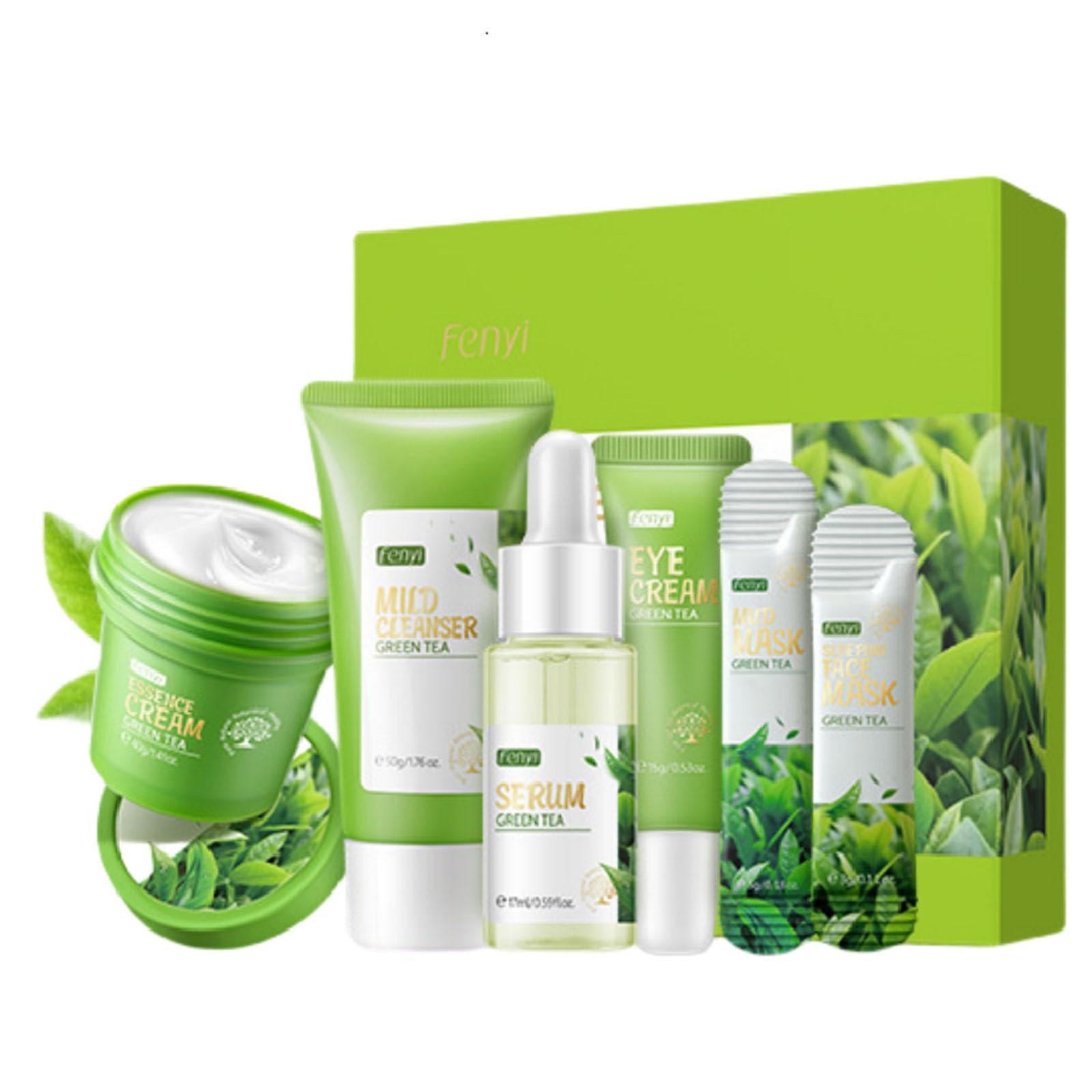 Green Tea Skincare Set - 19-in-1 Natural Skincare Gift Set with Cleanser, Serum, Cream, Eye Cream & Masks | Moisturizing Facial Care Kit for Teen Girls | Perfect for Daily Routine & Spa Night