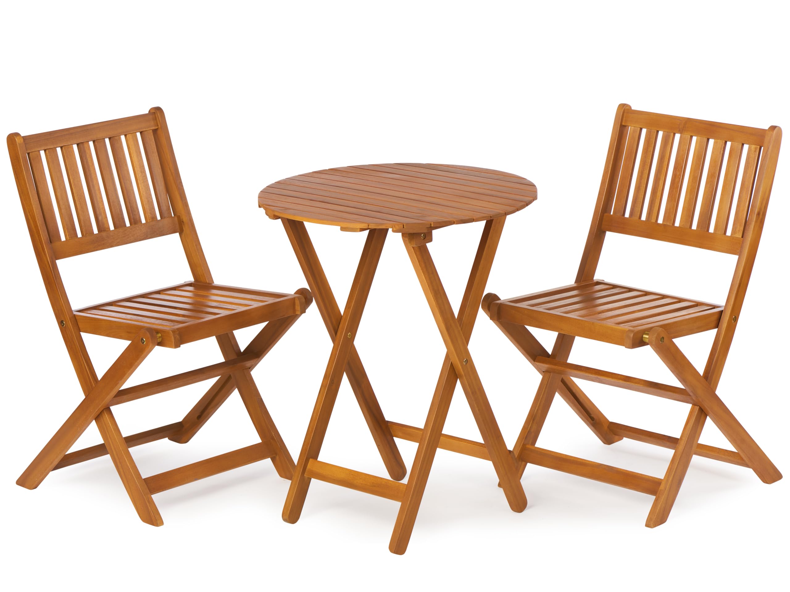Mederlo 3-Piece Acacia Wood Bistro Set - Outdoor Folding Patio Furniture with 1 Coffee Table & 2 Chairs for Garden, Backyard, Balcony, Porch | Perfect for Small Spaces, Coffee Breaks & Relaxing Outdoors
