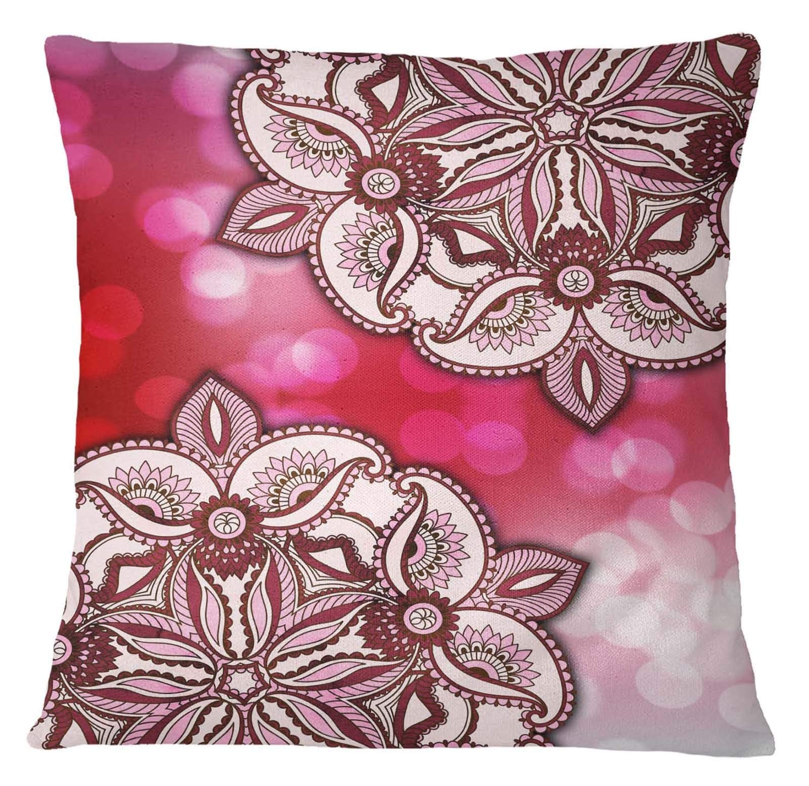 Timingila Pink Mandala Floral Decorative Throw Pillow Cover 12x12 Inches - Bohemian Sofa Bed Cushion Case for Living Room, Bedroom & Home Decor