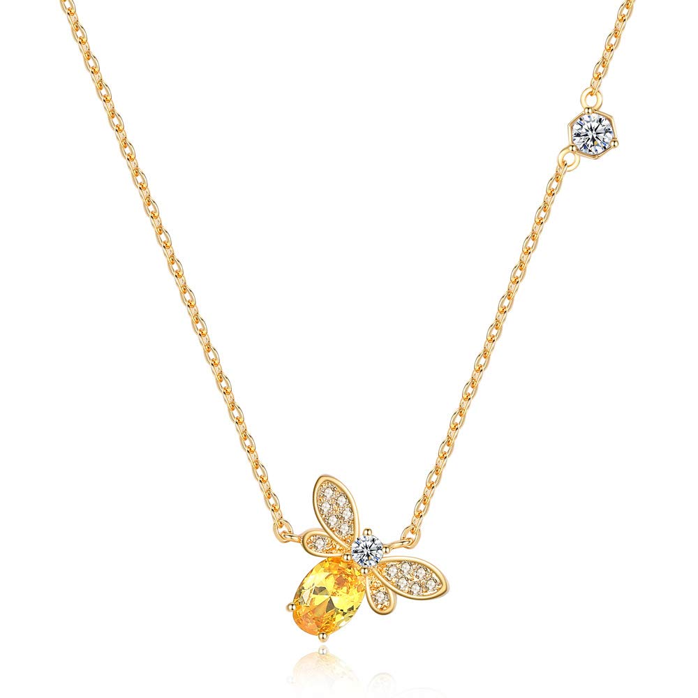 Yissw Creative Gold Bee Insect Hexagon Crystal Necklace - Elegant Jewelry Gift for Women & Girls - Perfect for Parties, Weddings & Everyday Wear