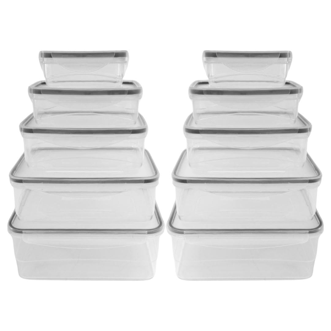 Imperial Home 10-Piece BPA-Free Plastic Food Storage Containers Set with Locking Lids - Microwave & Freezer Safe, Airtight Kitchen Organizers for Meal Prep, Leftovers & Pantry Storage (Black)