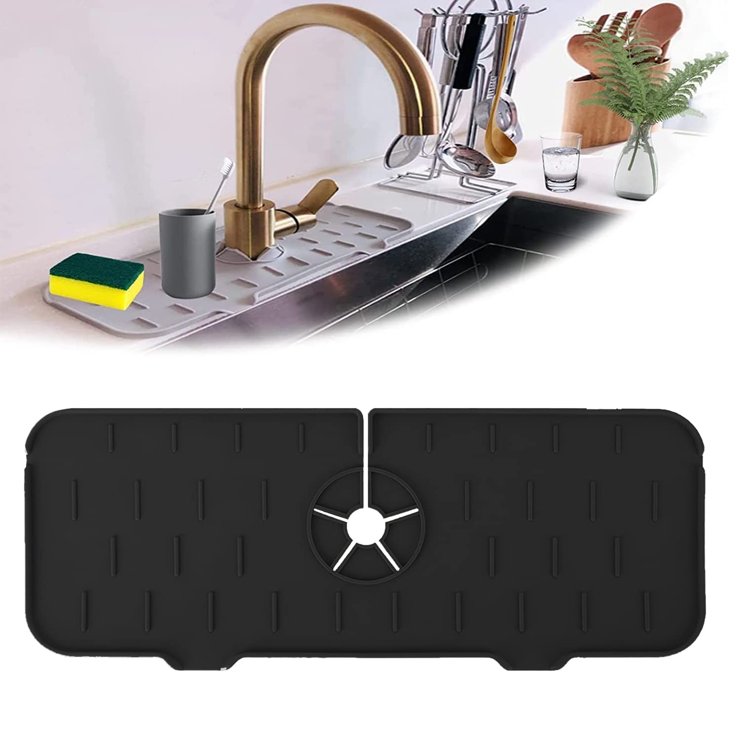 Black Silicone Faucet Splash Guard - Drip Catcher for Kitchen Sink