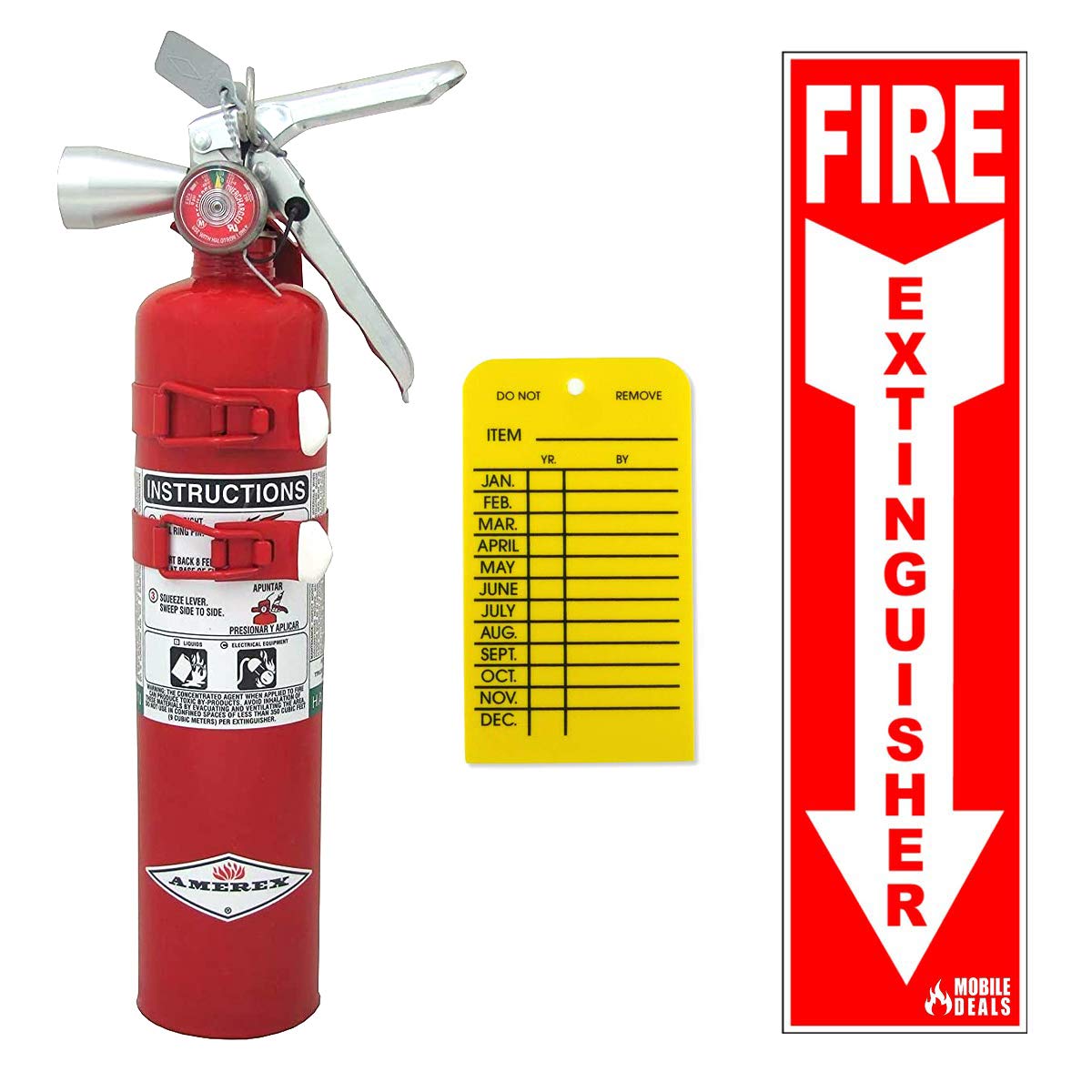 Amerex B385TS 2.5 lb Halotron I Class B C Fire Extinguisher with Vehicle Bracket - Mobile Sticker Sign & Blank Inspection Tag | Ideal for Cars, Trucks, Boats & Industrial Use