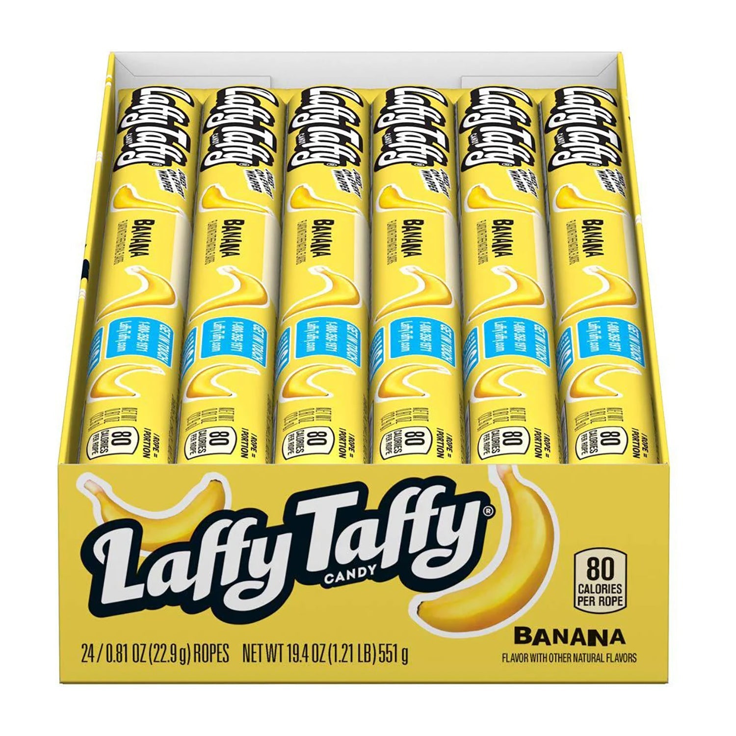 Ferrara Laffy Taffy Rope Banana Candy - Bulk 24 Count Box | Chewy Taffy Candy for Parties, Halloween Treats, Office Snacks & Kids Lunch Boxes
