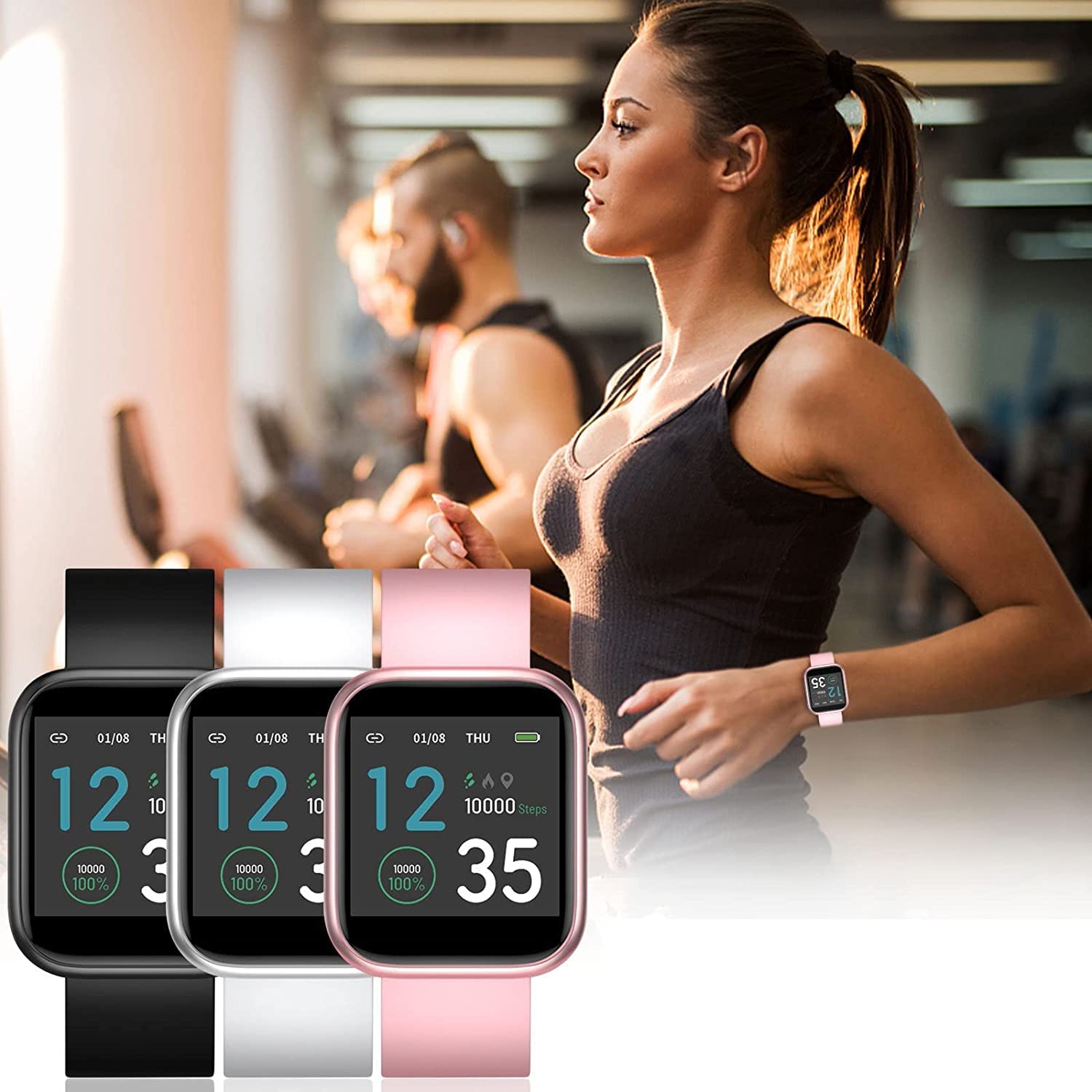 Fitness Tracker Smart Watch with Touch Screen - Heart Rate & Blood Pressure Monitor, Sleep Tracking, Step Counter - Waterproof Activity Tracker for Men & Women - Perfect for Running, Gym & Daily Use (Pink)