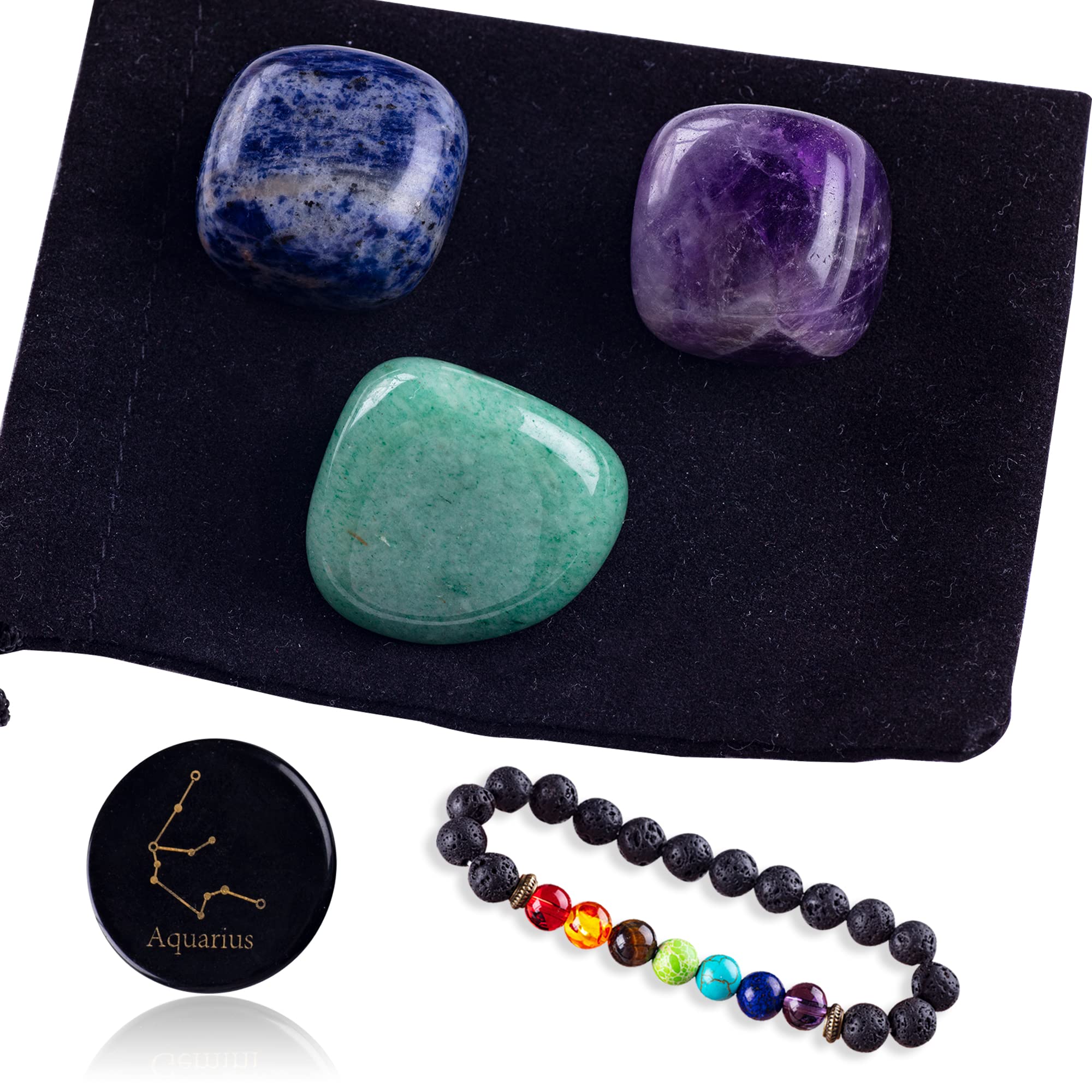 Aquarius Crystal Healing Stone Gift Set for Women - Zodiac Sign Birthday Present, Chakra Yoga & Astrology Gifts for Aquarius - Perfect for Meditation, Spiritual Healing & Horoscope Lovers