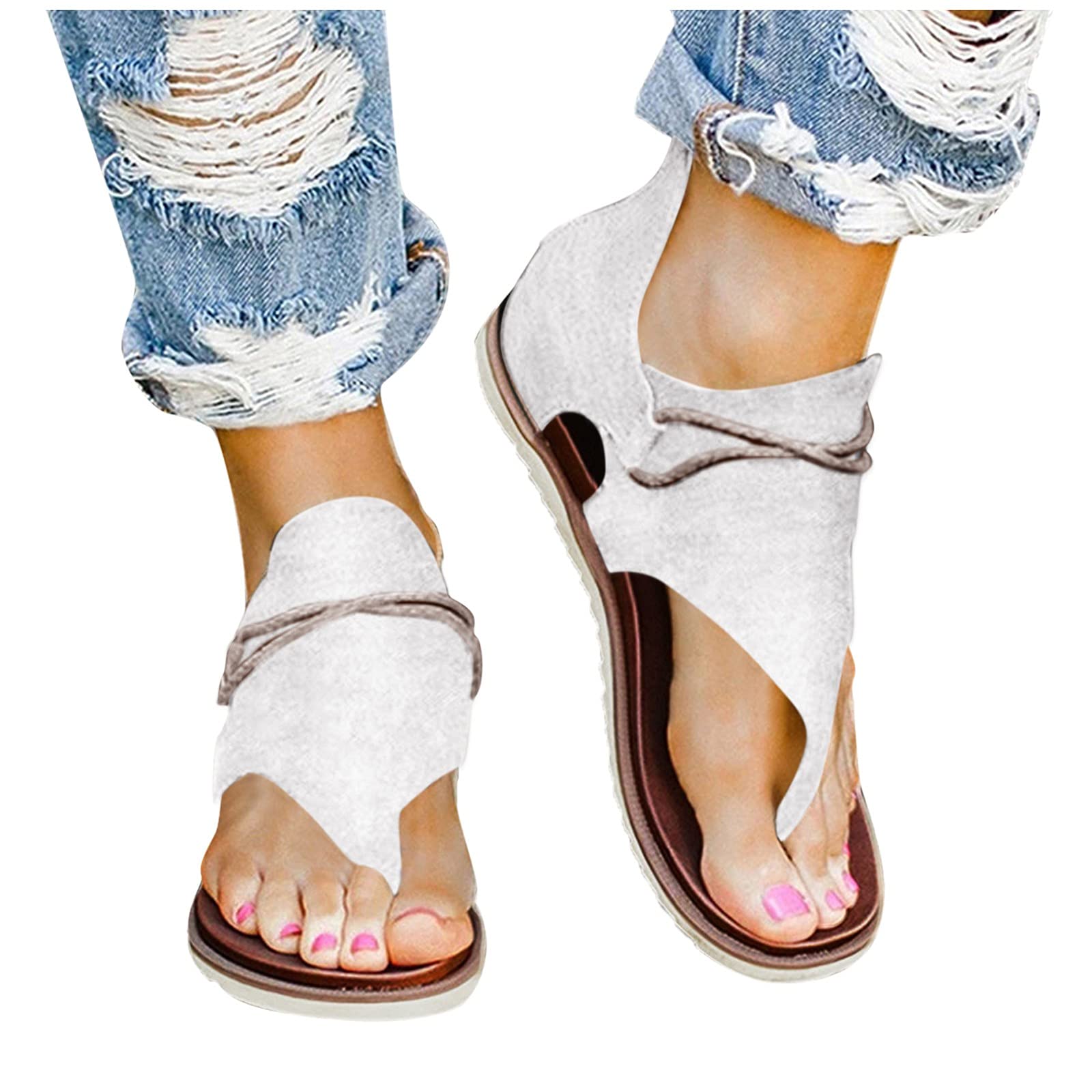 JPLZi Women's Comfortable Flat Sandals with Back Zipper - Cute Leopard Print Gladiator Sandals for Summer Beach & Casual Outings