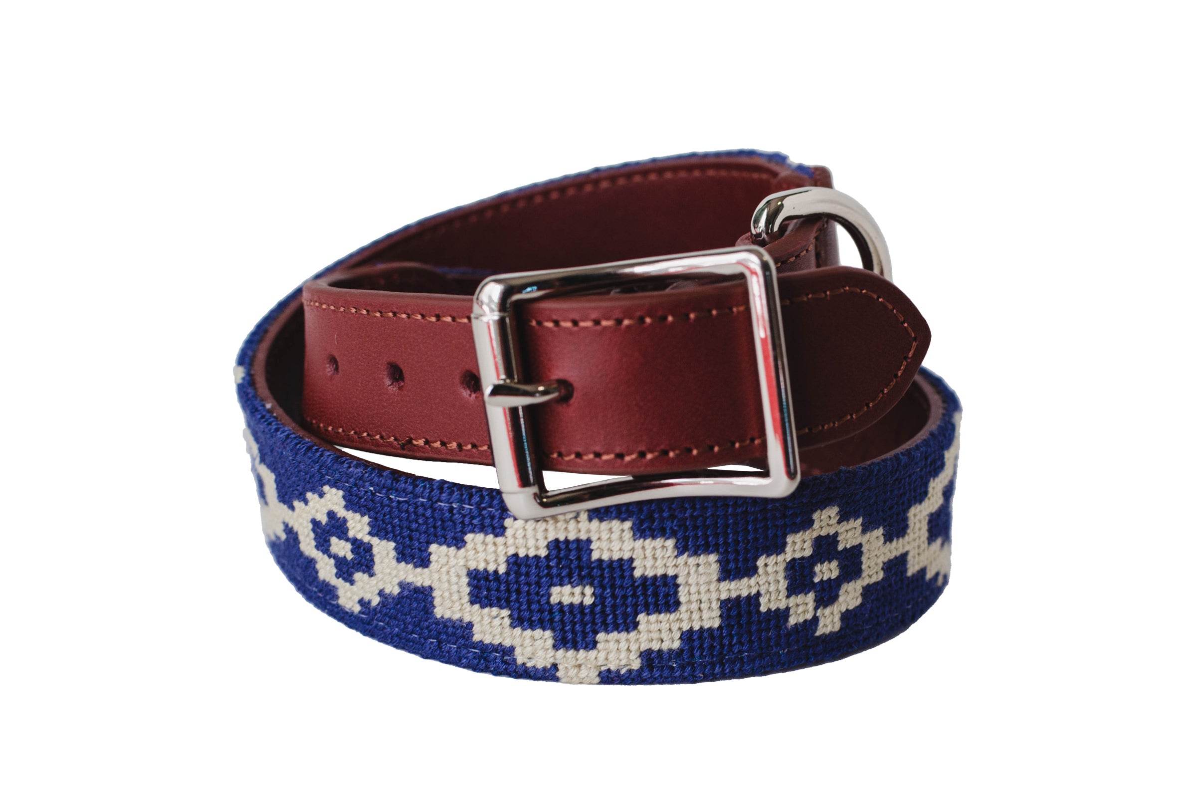 Premium Blue Gaucho Needlepoint Dog Collar - Handmade Embroidered Pet Accessory for Small & Medium Dogs - Perfect for Walks, Training & Fashion