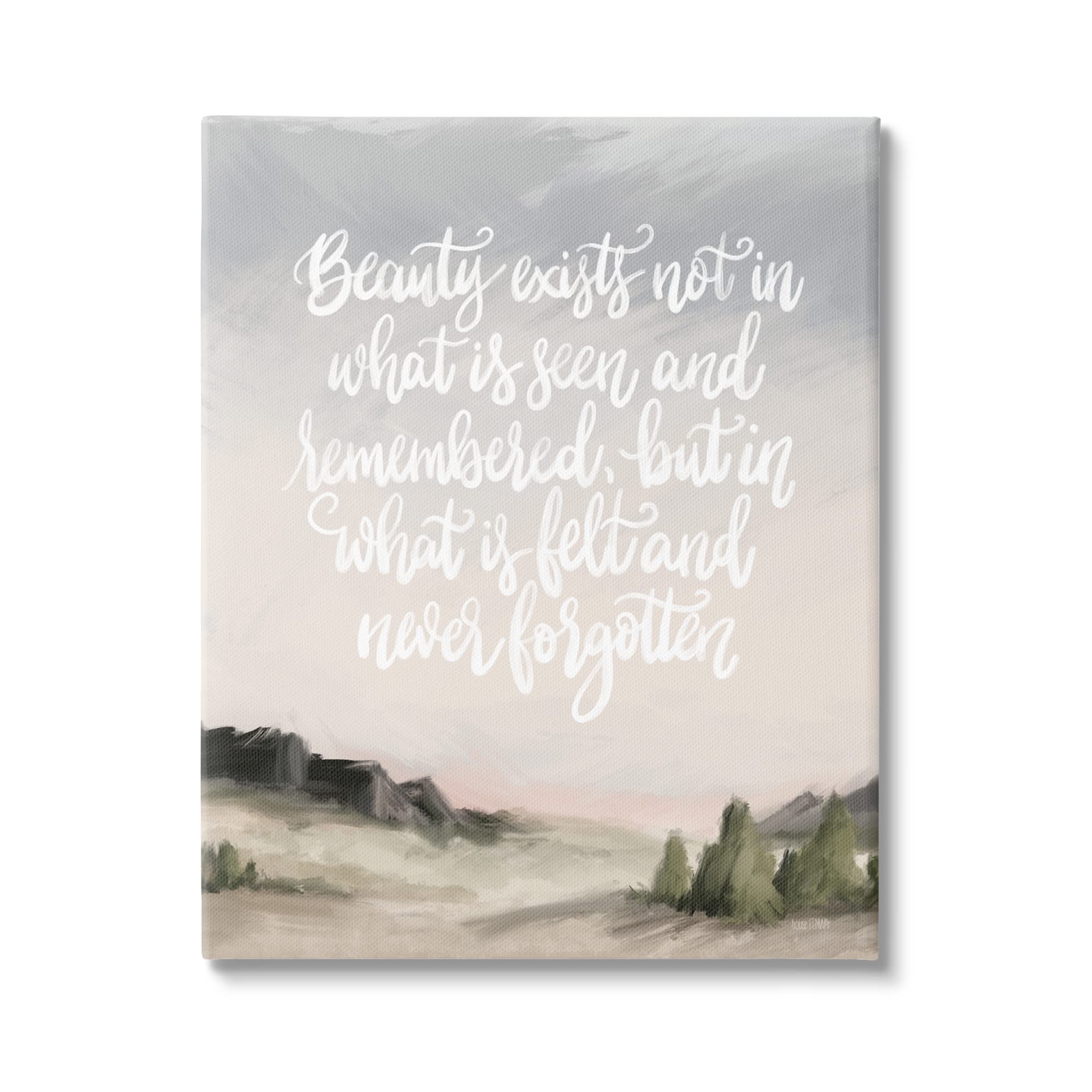 Stupell Industries 'Beauty is Never Forgotten' Minimalist Quote Wall Art - Rustic Landscape Painting by House Fenway - Perfect for Living Room, Bedroom & Office Decor