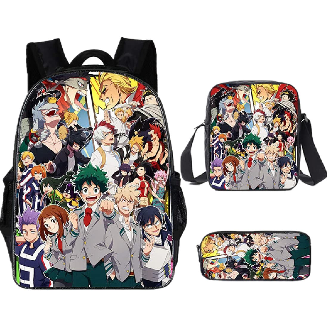 Boku No Hero Anime Backpack - 3 PCS Set for School, Travel & Cosplay | My Hero Academia Themed Bookbag for Students & Fans