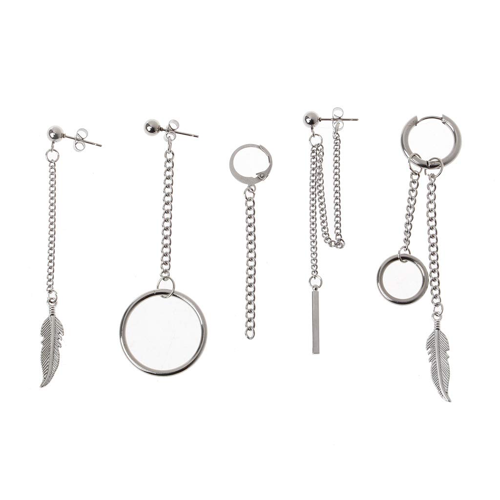 Xdodnev 5Pcs Korean Fashion Long Chain Drop Earrings for Kpop Boys & Girls | Trendy Hip Hop Jewelry Set for Concerts, Parties & Daily Wear