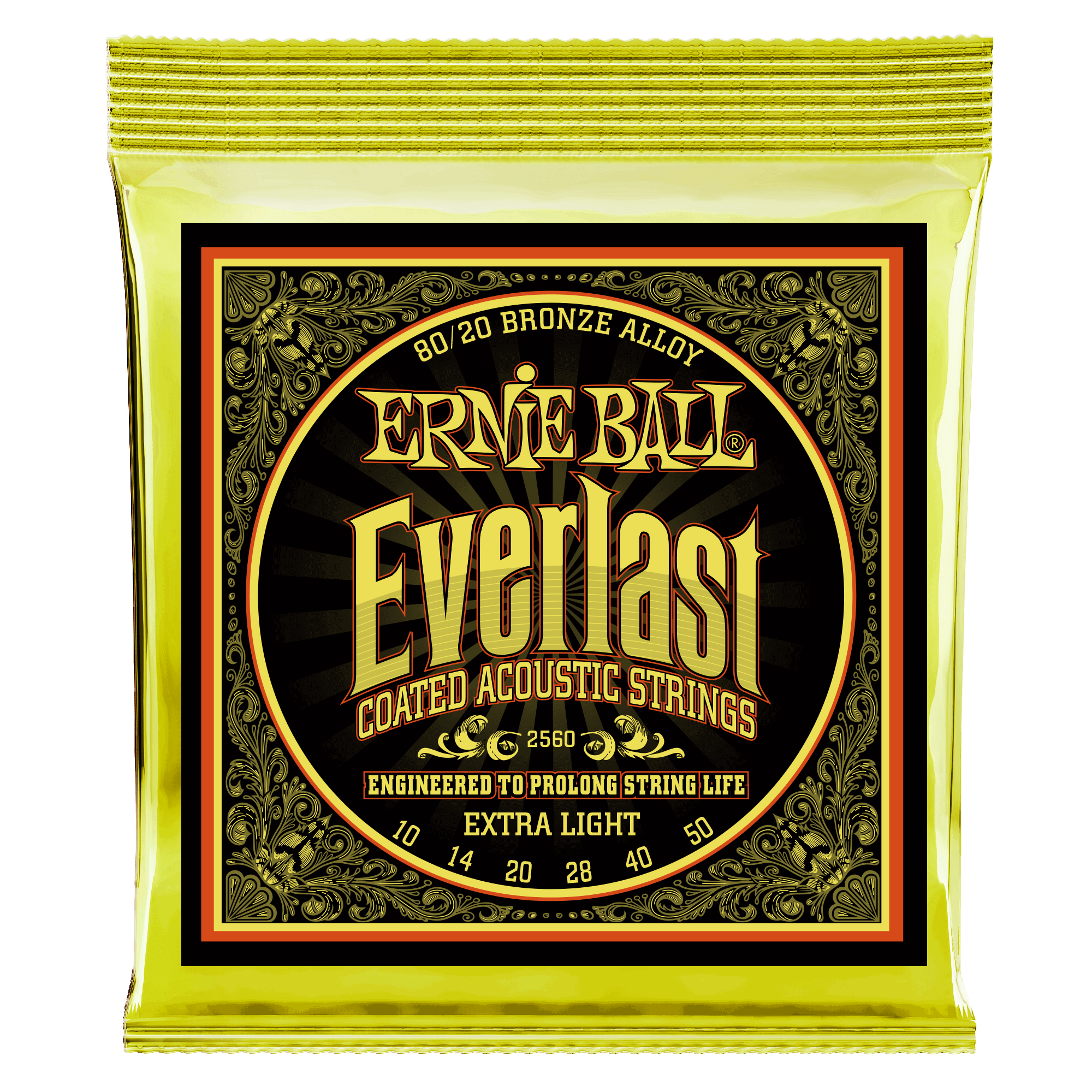 Ernie Ball Everlast Extra Light Coated 80/20 Bronze Acoustic Guitar Strings - 10-50 Gauge | Long-Lasting Tone & Playability for Folk, Country & Fingerstyle Players