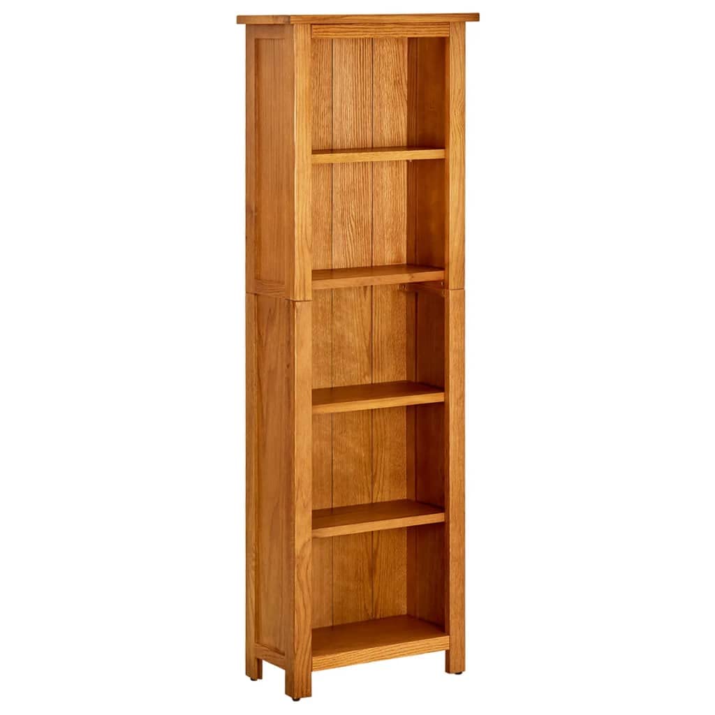 Mid-Century Modern 5-Tier Bookcase - Solid Oak Wood Freestanding Shelf (17.7