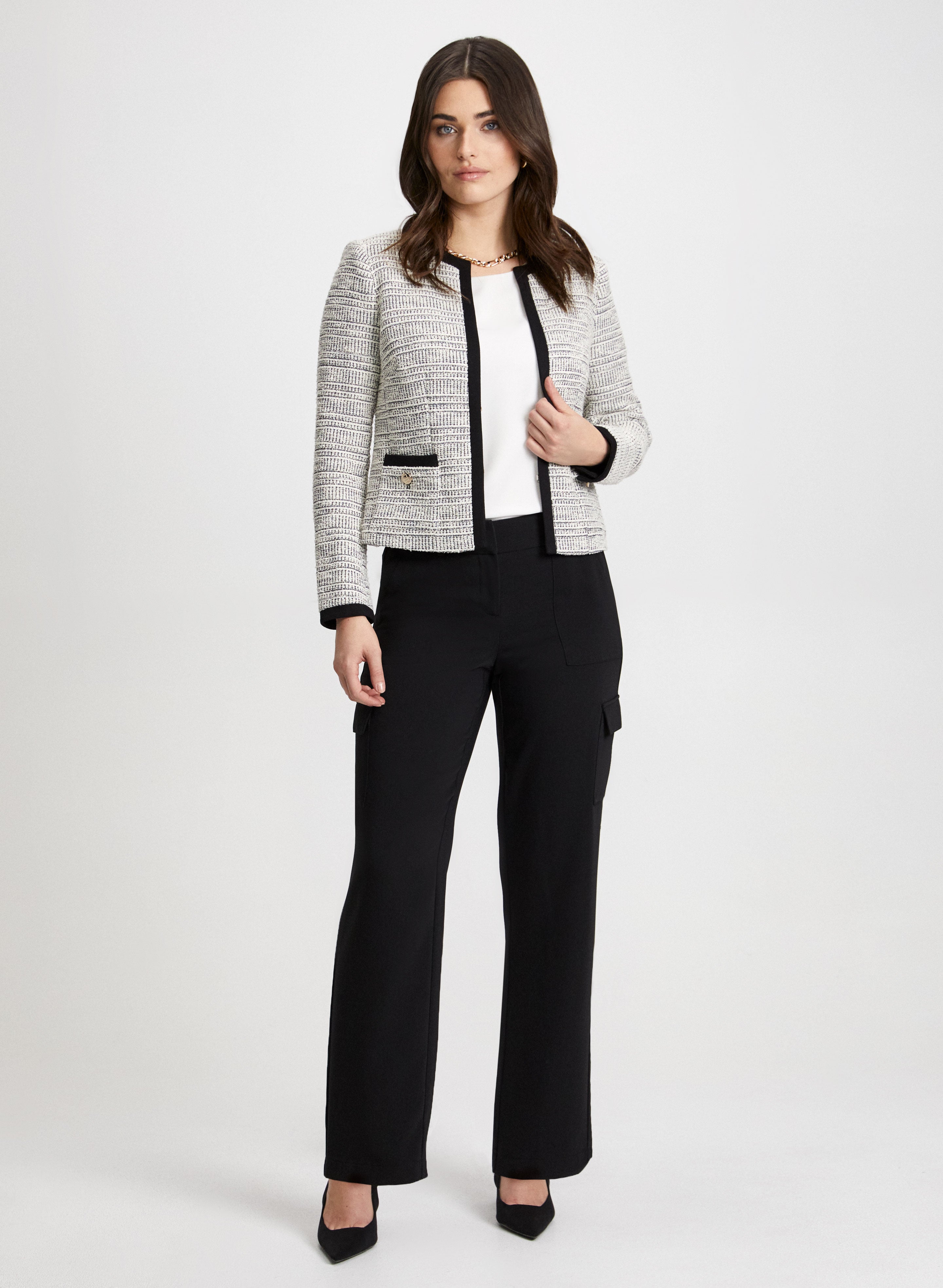 Stylish Bouclé Jacket & Cargo Pants Set for Women - Trendy Casual Outfit for Streetwear, Workwear & Everyday Fashion