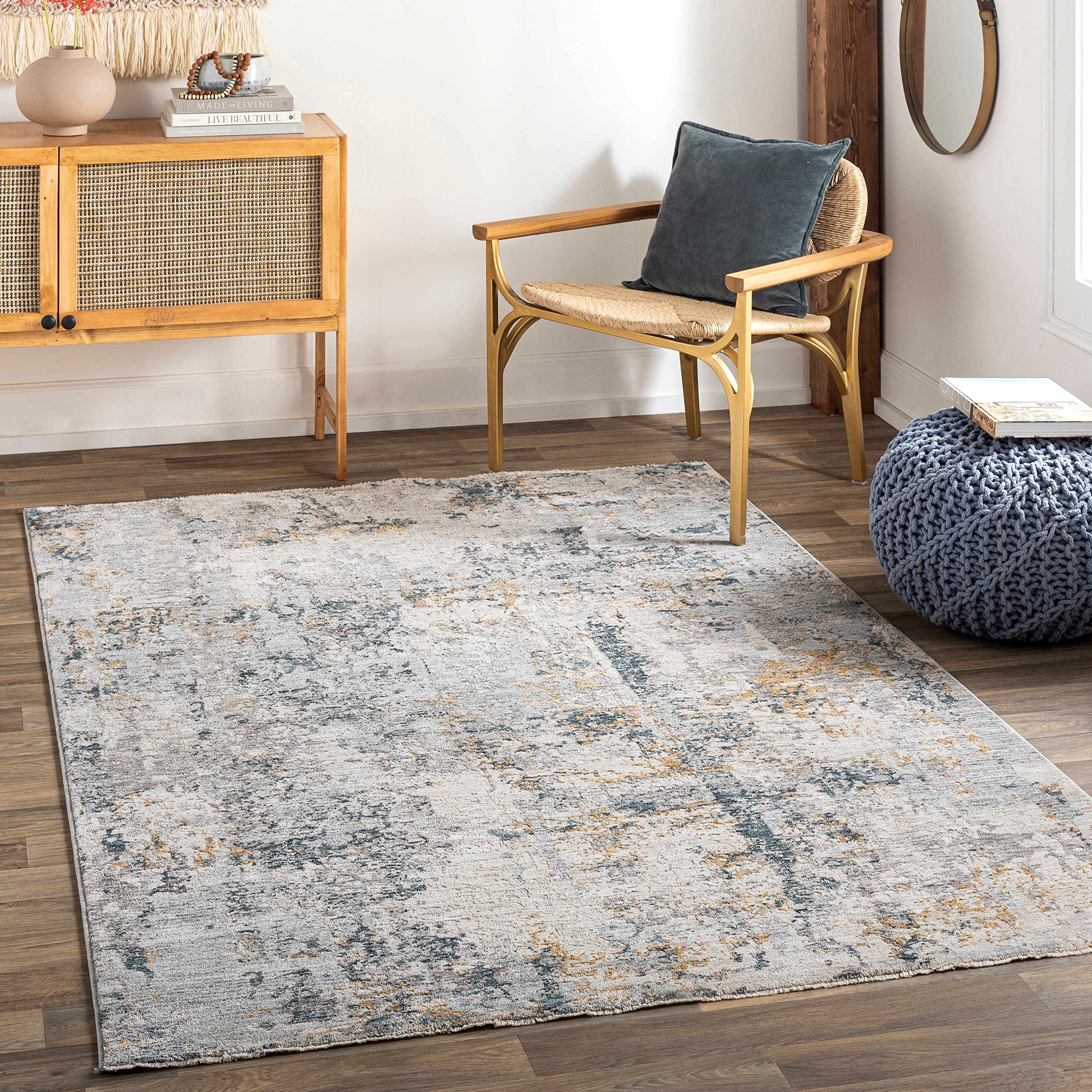 Modern Hauteloom Midfield Area Rug for Living Room & Bedroom - Soft Gray, Beige, Blue - 2' x 3' - Perfect for Home Decor, Cozy Spaces & Interior Design