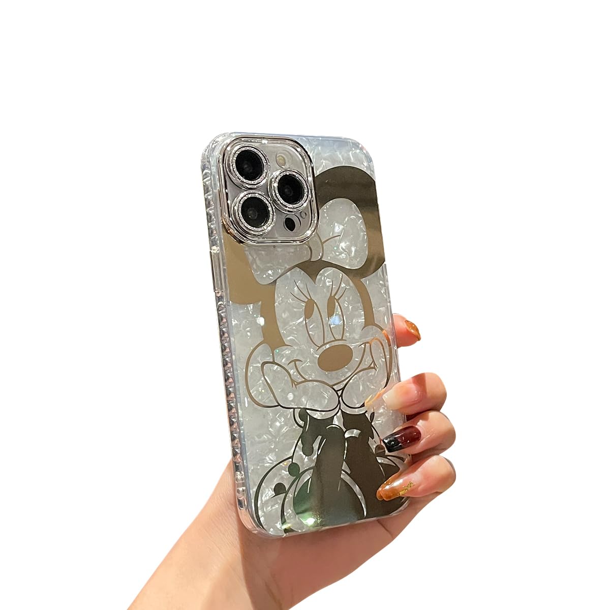 Sparkle Bling Cute Minnie Pattern TPU+PC Shockproof Protective Phone Case for iPhone 15 Pro Max 6.7 Inch with Camera Lens Protection - Perfect for Everyday Use, Parties & Gift Giving
